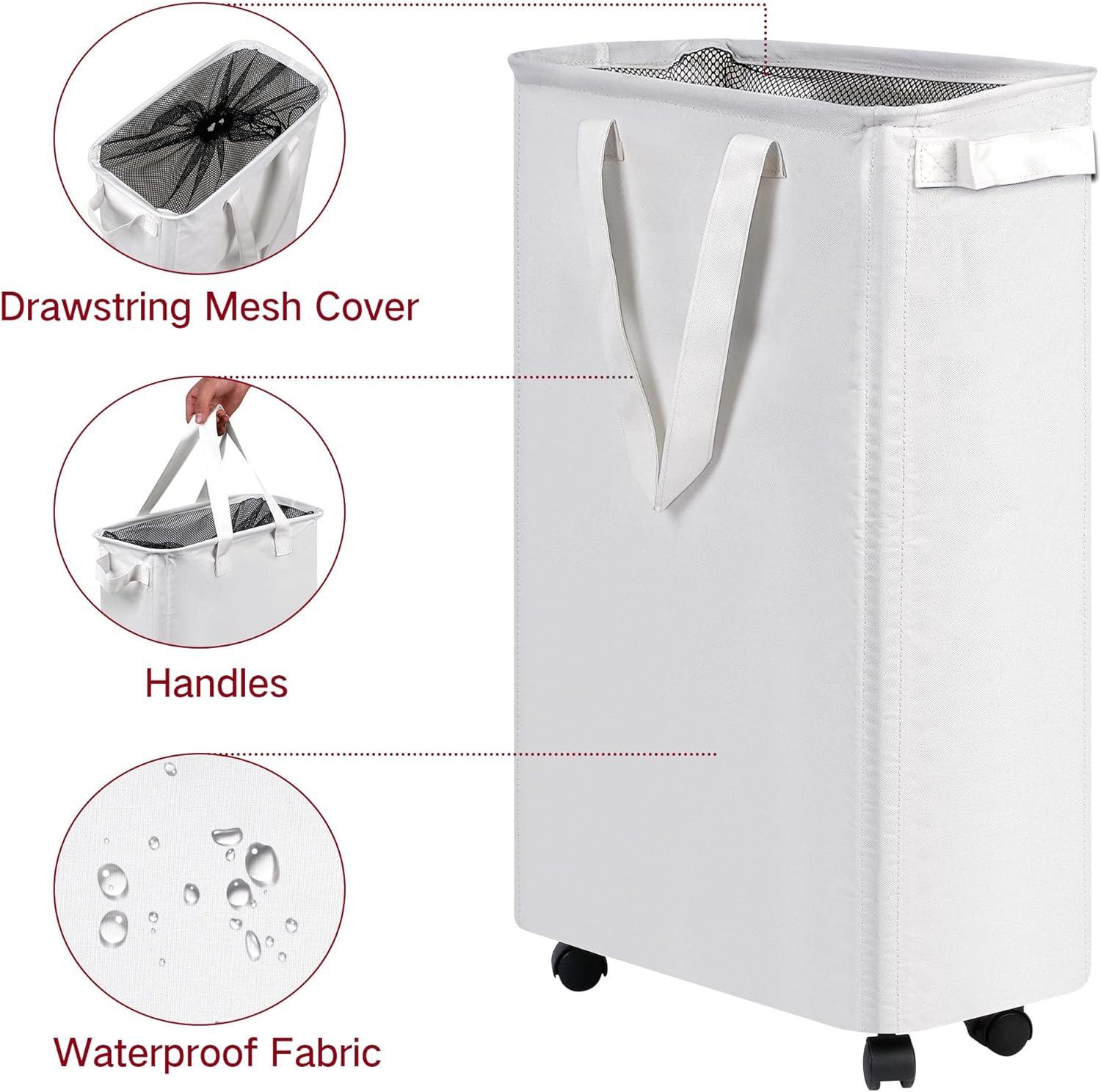 imageefluky Slim Laundry Hamper with Wheels Rolling Laundry Basket for Clothes Small Laundry Basket for Bedroom Dorm and Laundry Room 60L 127 Gallons BeigeWhite