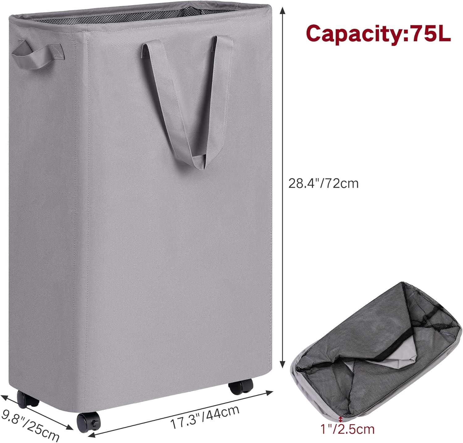 imageefluky Slim Laundry Hamper with Wheels Rolling Laundry Basket for Clothes Small Laundry Basket for Bedroom Dorm and Laundry Room 60L 127 Gallons BeigeGrey