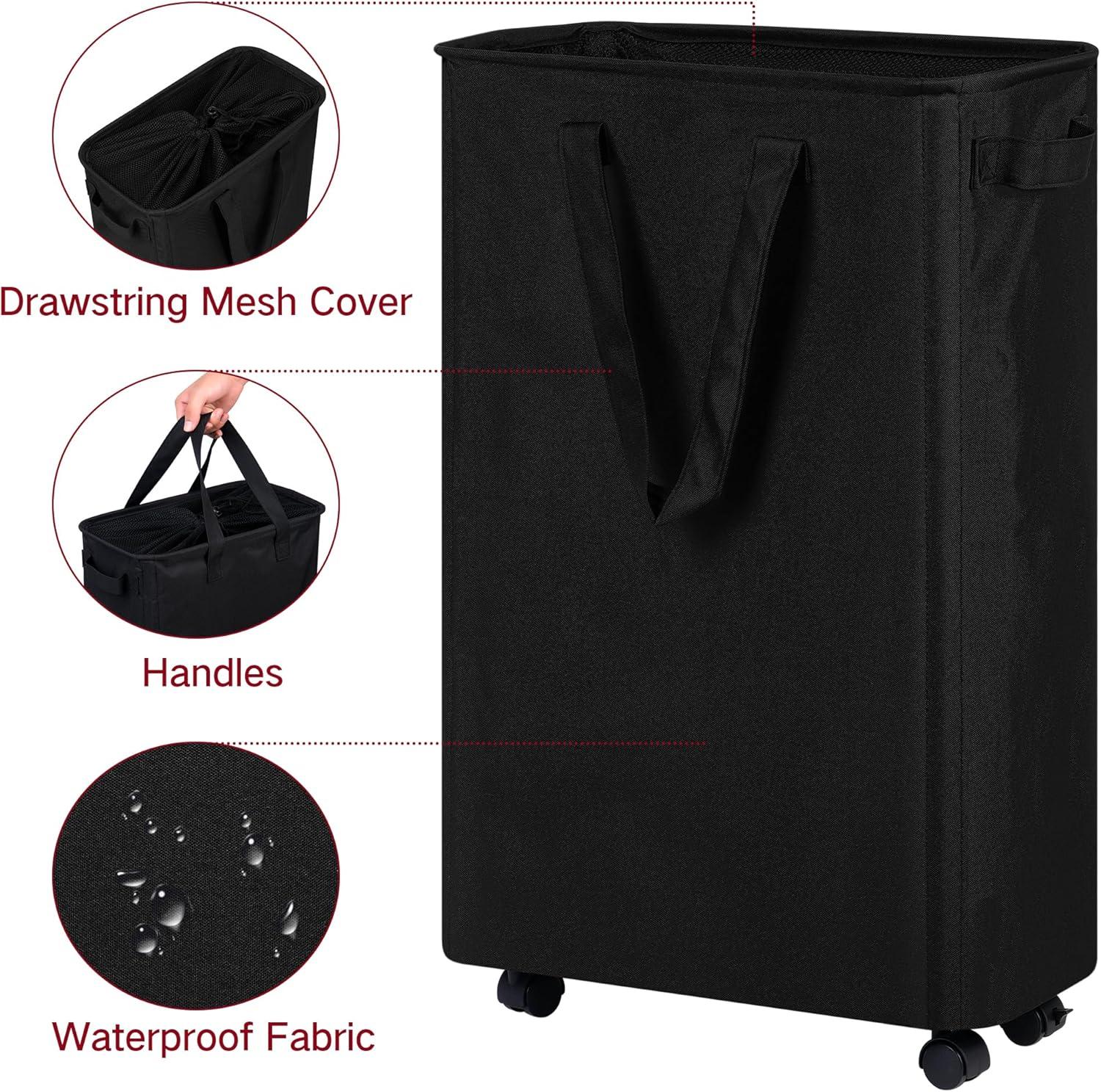 imageefluky Slim Laundry Hamper with Wheels Rolling Laundry Basket for Clothes Small Laundry Basket for Bedroom Dorm and Laundry Room 60L 127 Gallons BeigeBlack