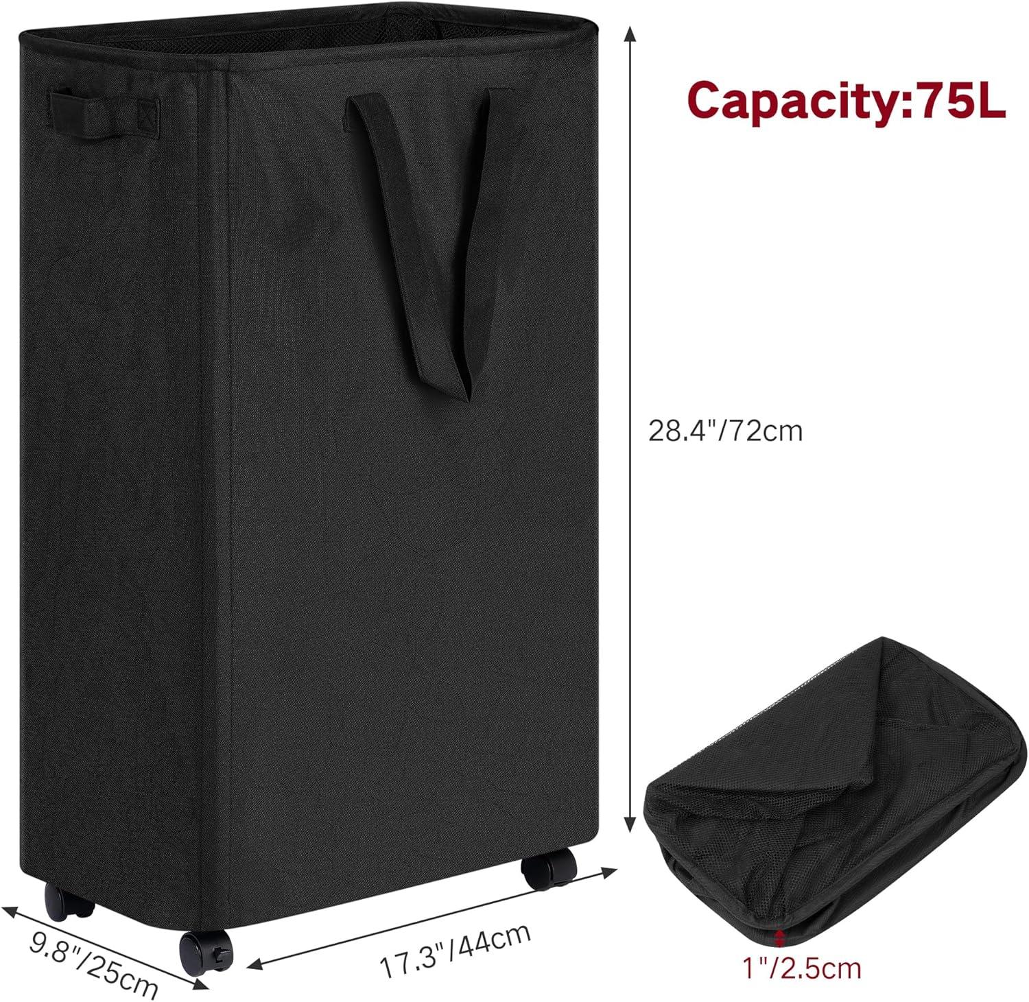 imageefluky Slim Laundry Hamper with Wheels Rolling Laundry Basket for Clothes Small Laundry Basket for Bedroom Dorm and Laundry Room 60L 127 Gallons BeigeBlack