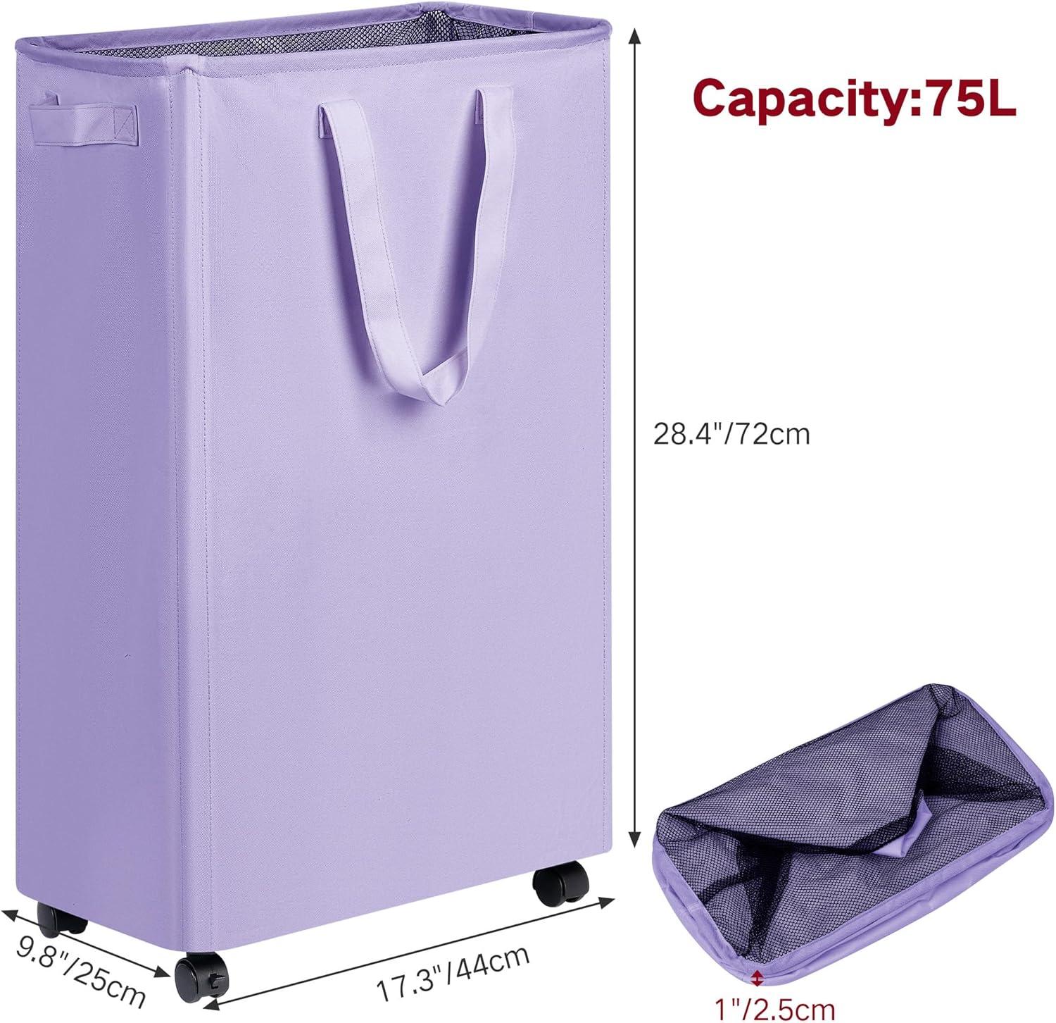 imageefluky Slim Laundry Hamper with Wheels Rolling Laundry Basket for Clothes Small Laundry Basket for Bedroom Dorm and Laundry Room 60L 127 Gallons BeigePurple