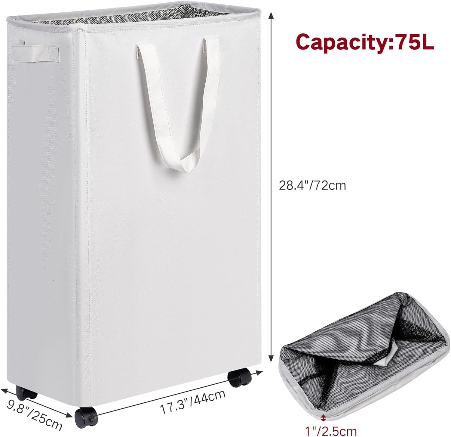 imageefluky Slim Laundry Hamper with Wheels Rolling Laundry Basket for Clothes Small Laundry Basket for Bedroom Dorm and Laundry Room 60L 127 Gallons BeigeWhite