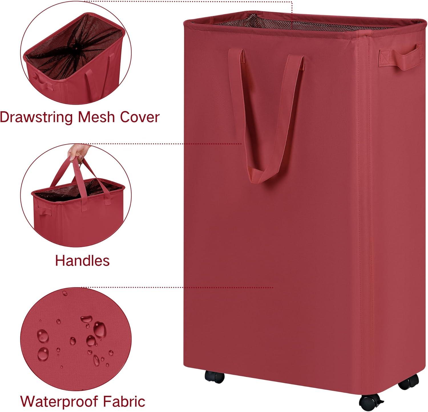 imageefluky Slim Laundry Hamper with Wheels Rolling Laundry Basket for Clothes Small Laundry Basket for Bedroom Dorm and Laundry Room 60L 127 Gallons BeigeRed