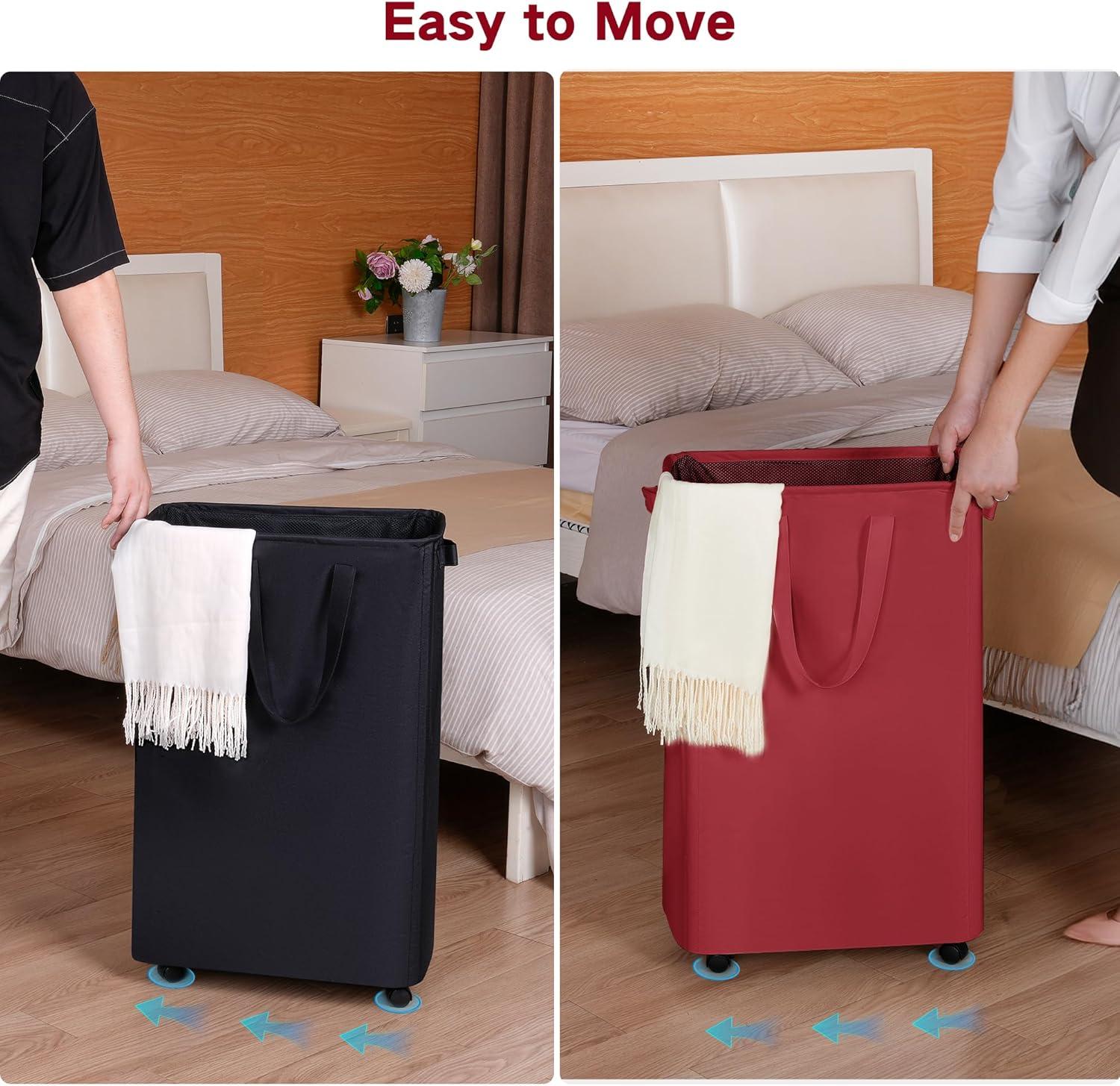 imageefluky Slim Laundry Hamper with Wheels Rolling Laundry Basket for Clothes Small Laundry Basket for Bedroom Dorm and Laundry Room 60L 127 Gallons BeigeRed