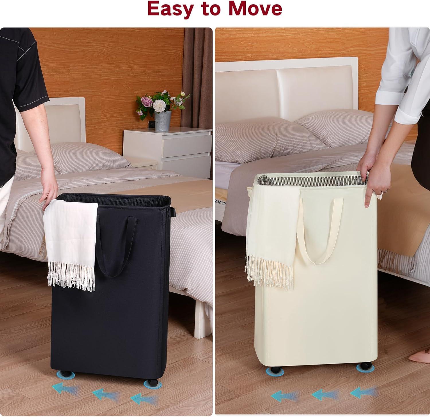 imageefluky Slim Laundry Hamper with Wheels Rolling Laundry Basket for Clothes Small Laundry Basket for Bedroom Dorm and Laundry Room 60L 127 Gallons BeigeGrey