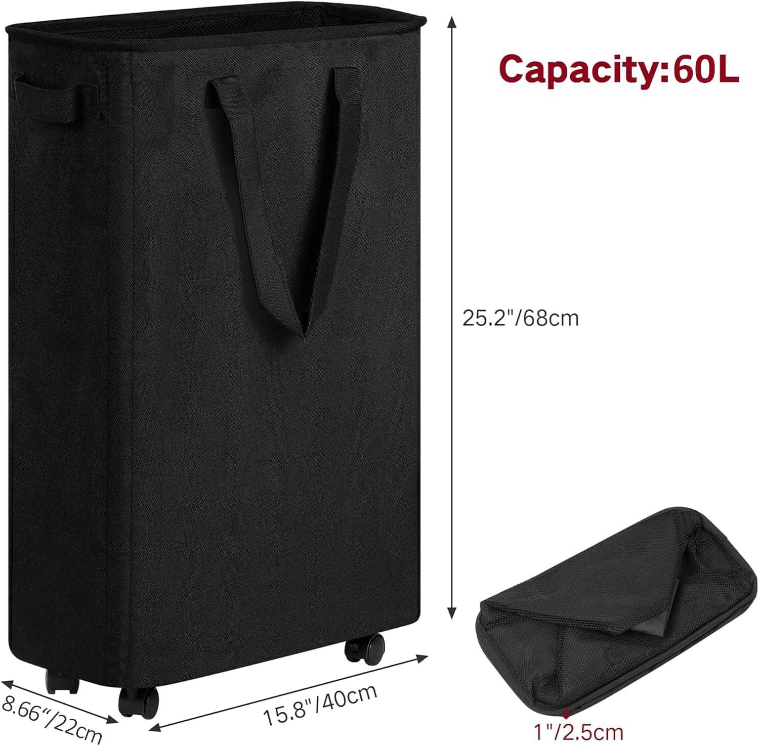 imageefluky Slim Laundry Hamper with Wheels Rolling Laundry Basket for Clothes Small Laundry Basket for Bedroom Dorm and Laundry Room 60L 127 Gallons BeigeBlack