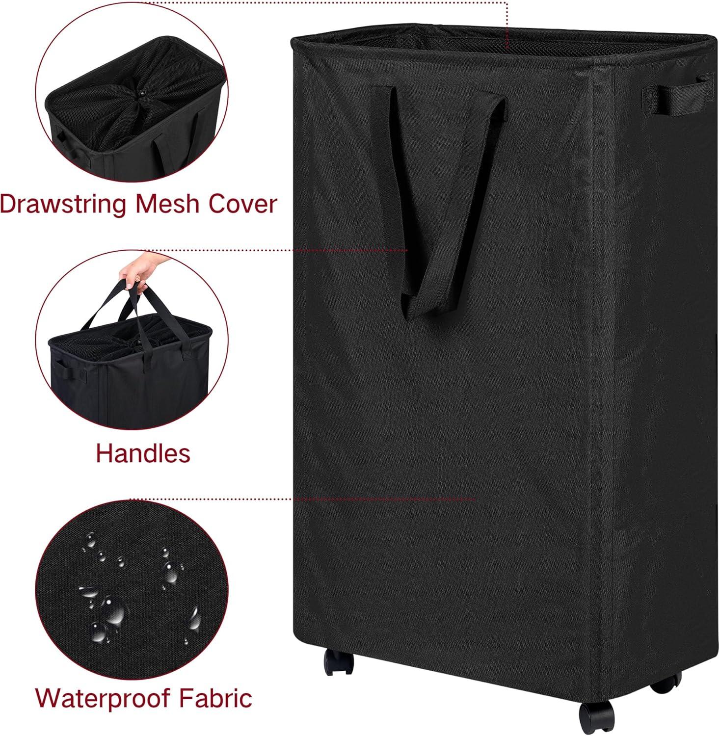imageefluky Slim Laundry Hamper with Wheels Rolling Laundry Basket for Clothes Small Laundry Basket for Bedroom Dorm and Laundry Room 60L 127 Gallons BeigeBlack