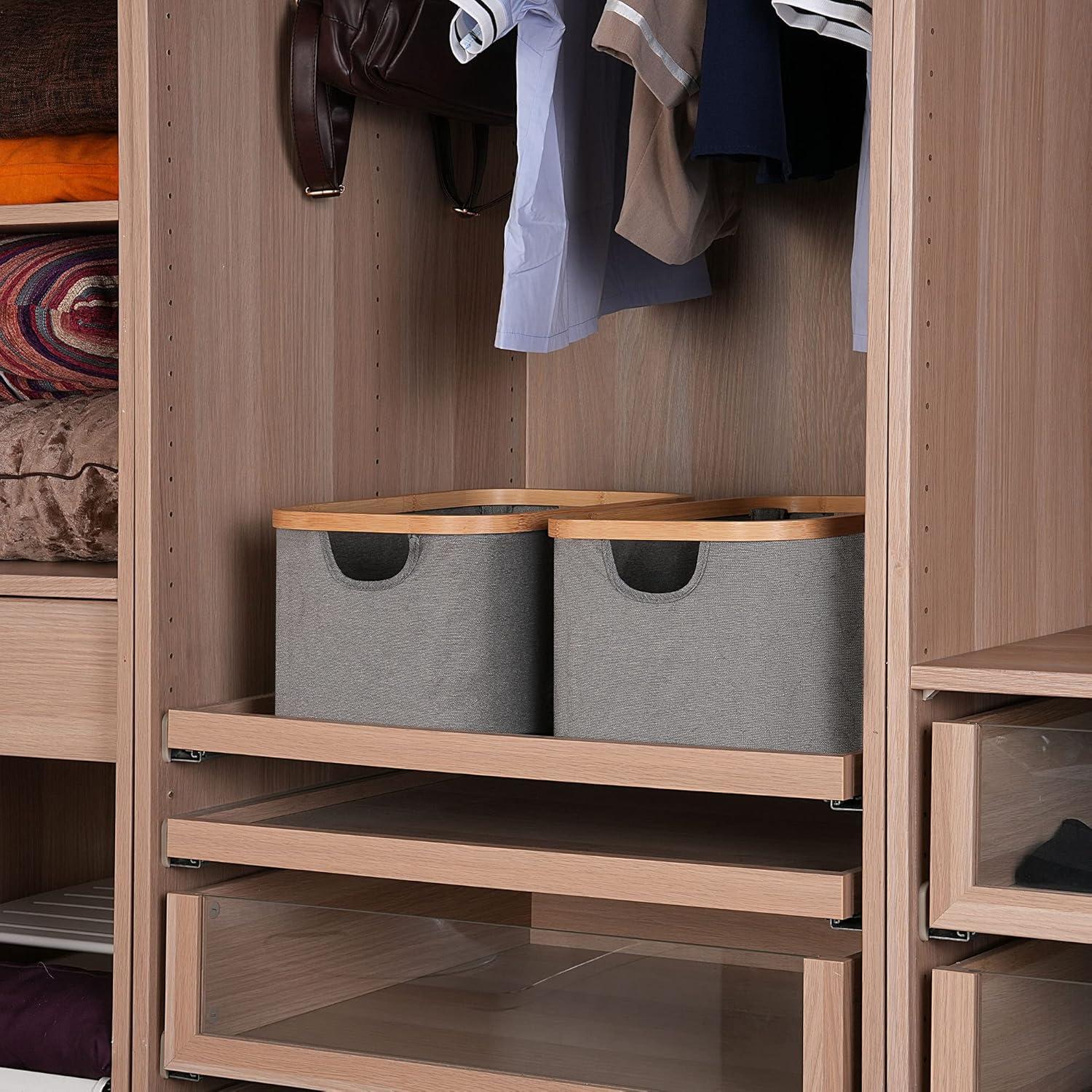 imageefluky Storage Baskets for Organizing Fabric Storage Bins with Bamboo Handles Collapsible Storage Baskets for Shelves and Closet Grey Set of 2Gray