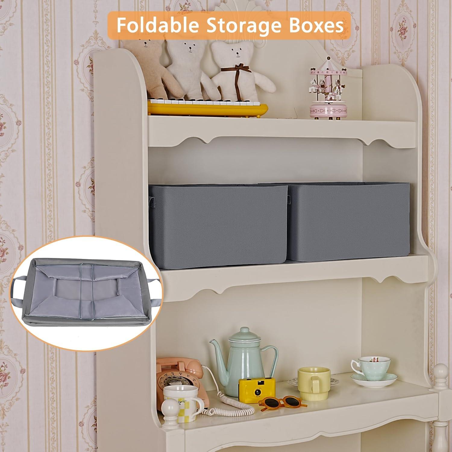 imageefluky Storage Bins Fabric Storage Bins with Metal Frame Collapsible Storage Baskets for Organizing 2 Pack Large Storage Baskets for Shelves and Closet Grey
