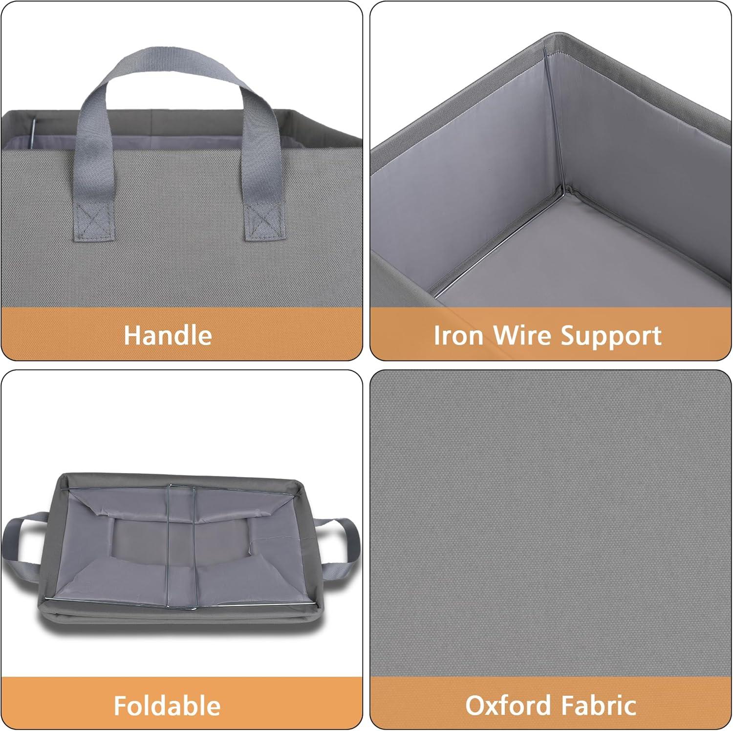 imageefluky Storage Bins Fabric Storage Bins with Metal Frame Collapsible Storage Baskets for Organizing 2 Pack Large Storage Baskets for Shelves and Closet Grey