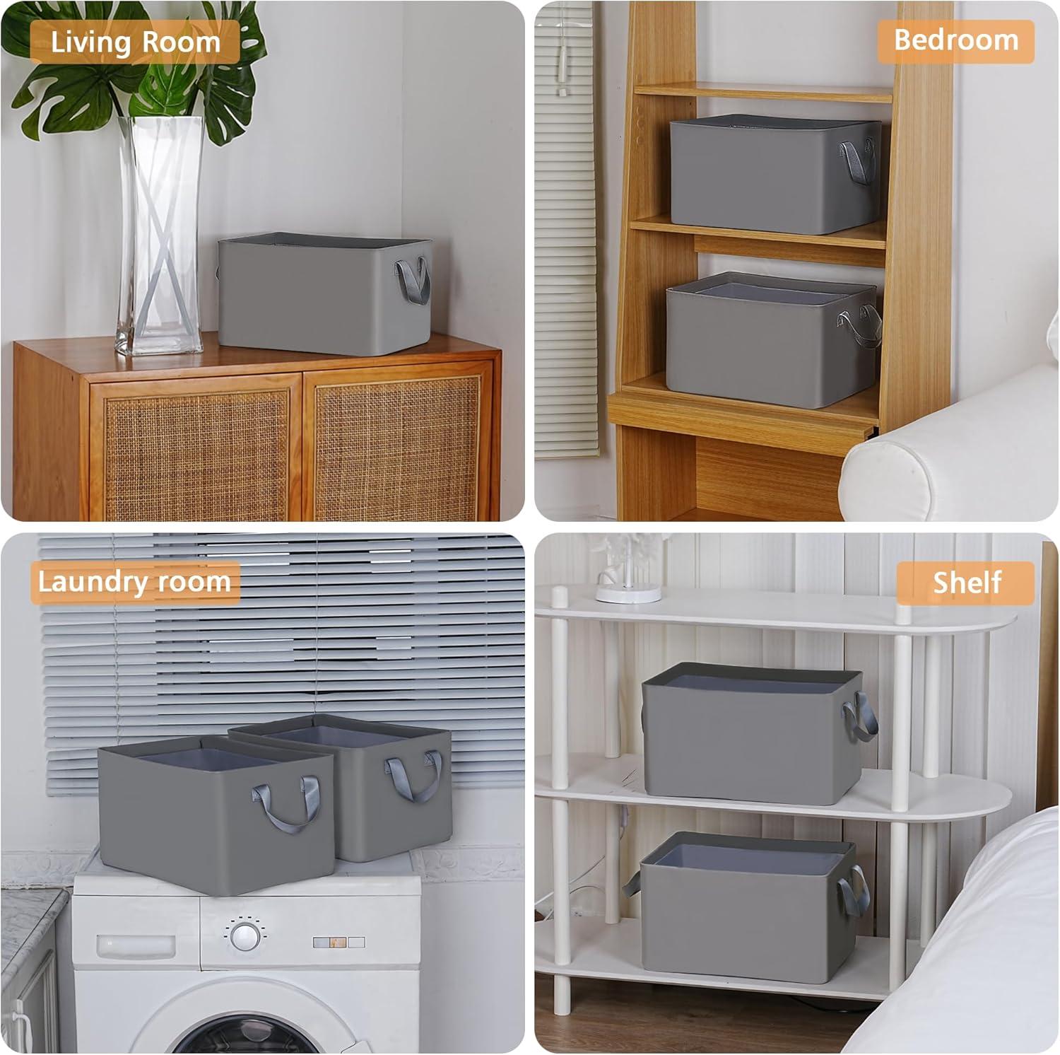 imageefluky Storage Bins Fabric Storage Bins with Metal Frame Collapsible Storage Baskets for Organizing 2 Pack Large Storage Baskets for Shelves and Closet Grey
