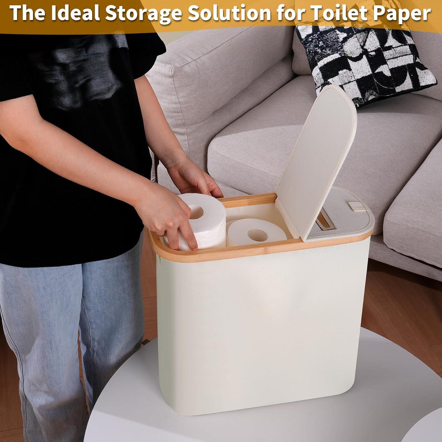 imageefluky Toilet Paper Basket 28L Toilet Paper Holder with Lid for Bathroom Free Standing Storage Organizer Holds Up to 912 Rolls Beige 1Beige
