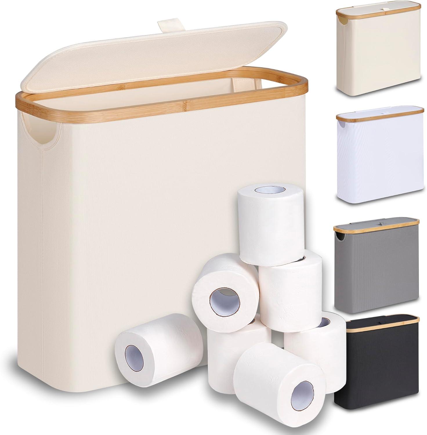 imageefluky Toilet Paper Basket 28L Toilet Paper Holder with Lid for Bathroom Free Standing Storage Organizer Holds Up to 912 Rolls Beige 1Beige