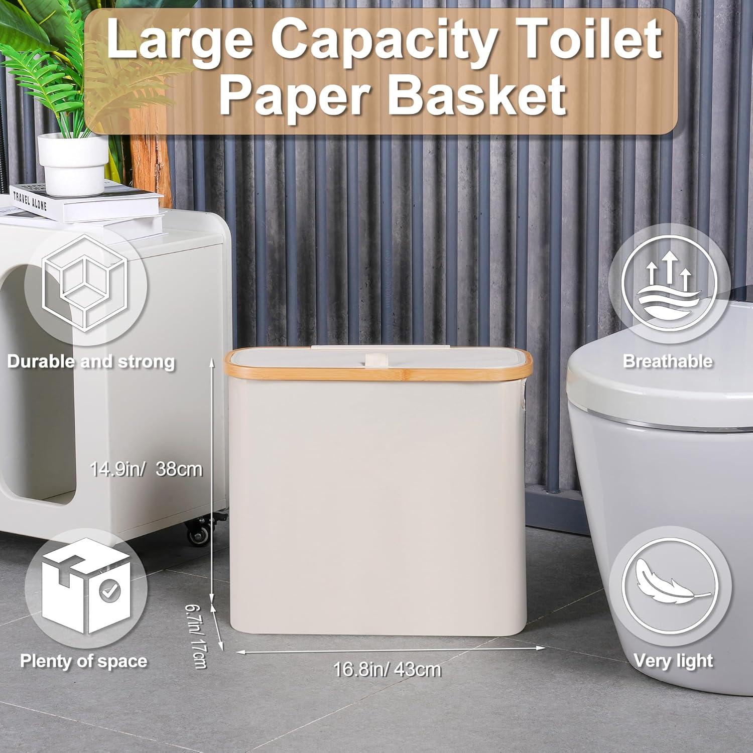 imageefluky Toilet Paper Basket 28L Toilet Paper Holder with Lid for Bathroom Free Standing Storage Organizer Holds Up to 912 Rolls Beige 1Beige
