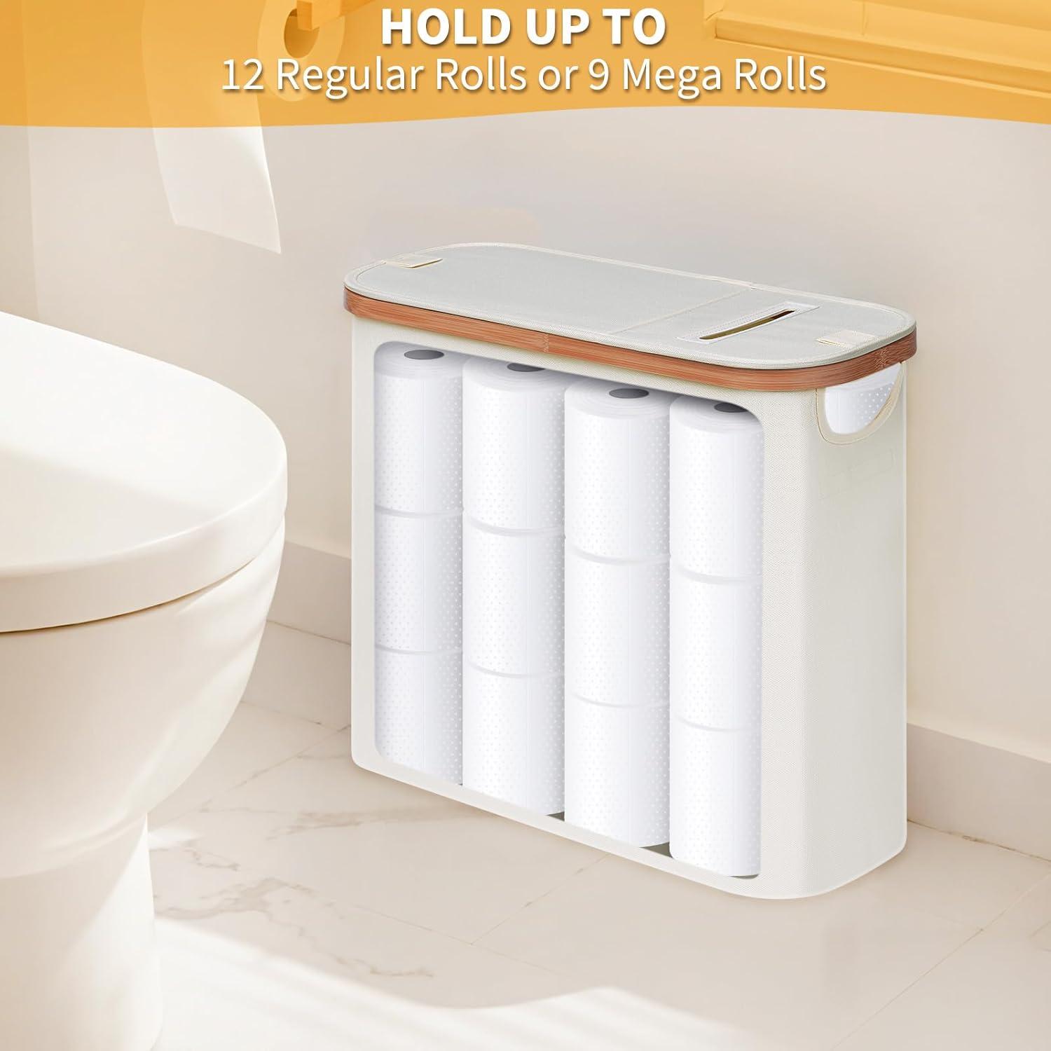 imageefluky Toilet Paper Basket 28L Toilet Paper Holder with Lid for Bathroom Free Standing Storage Organizer Holds Up to 912 Rolls Beige 1Beige