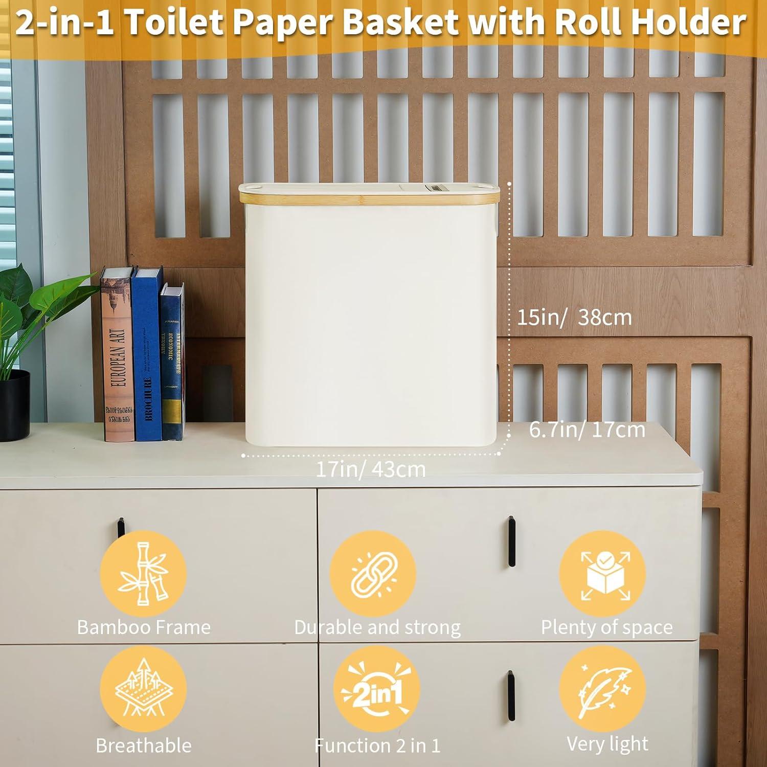 imageefluky Toilet Paper Basket 28L Toilet Paper Holder with Lid for Bathroom Free Standing Storage Organizer Holds Up to 912 Rolls Beige 1Beige