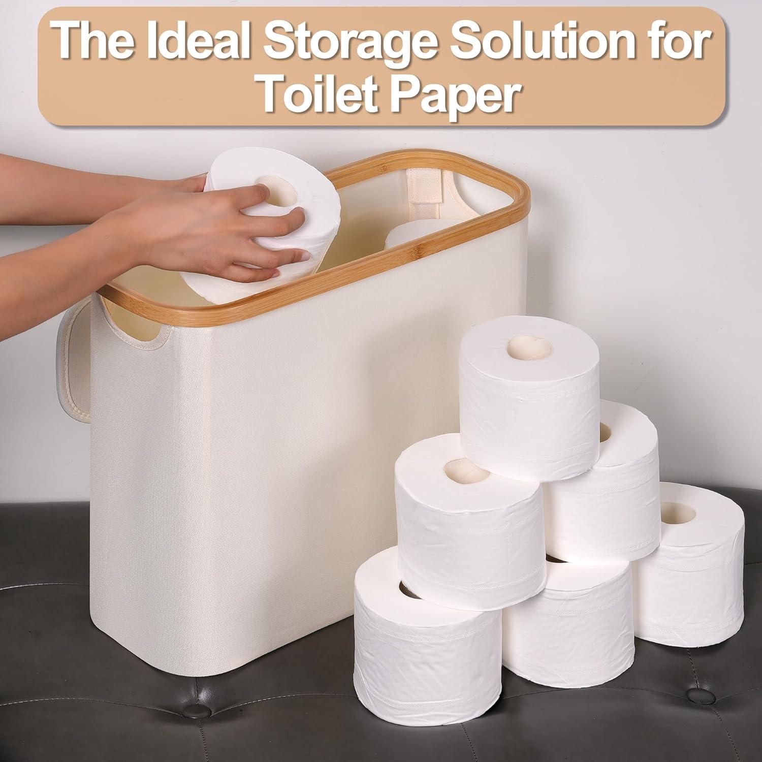 imageefluky Toilet Paper Basket 28L Toilet Paper Holder with Lid for Bathroom Free Standing Storage Organizer Holds Up to 912 Rolls Beige 1Beige