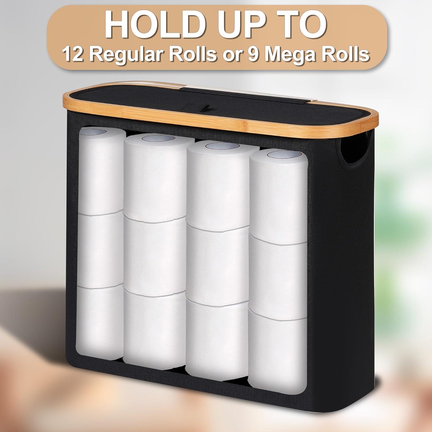 imageefluky Toilet Paper Basket 28L Toilet Paper Holder with Lid for Bathroom Free Standing Storage Organizer Holds Up to 912 Rolls Beige 1Black