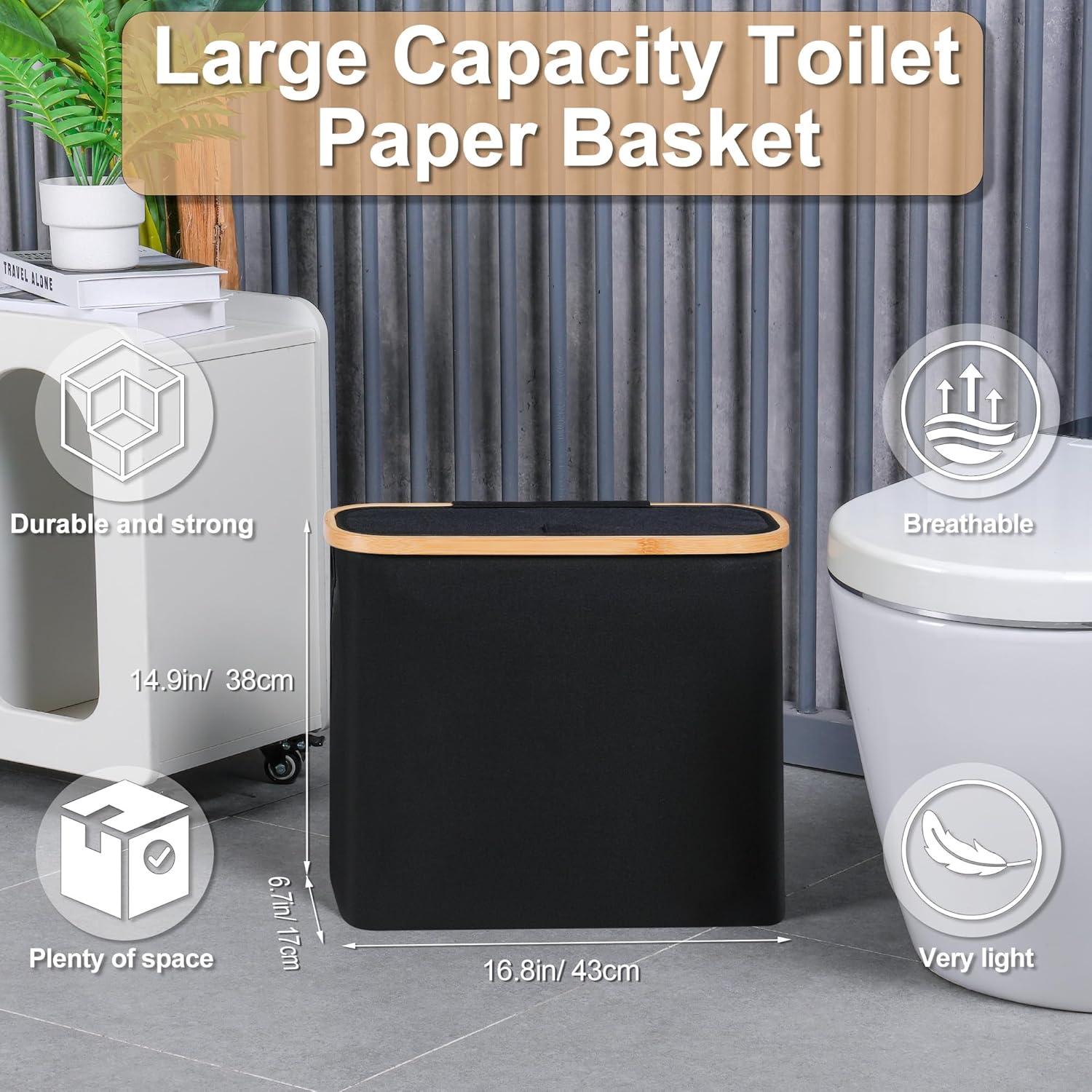 imageefluky Toilet Paper Basket 28L Toilet Paper Holder with Lid for Bathroom Free Standing Storage Organizer Holds Up to 912 Rolls Beige 1Black