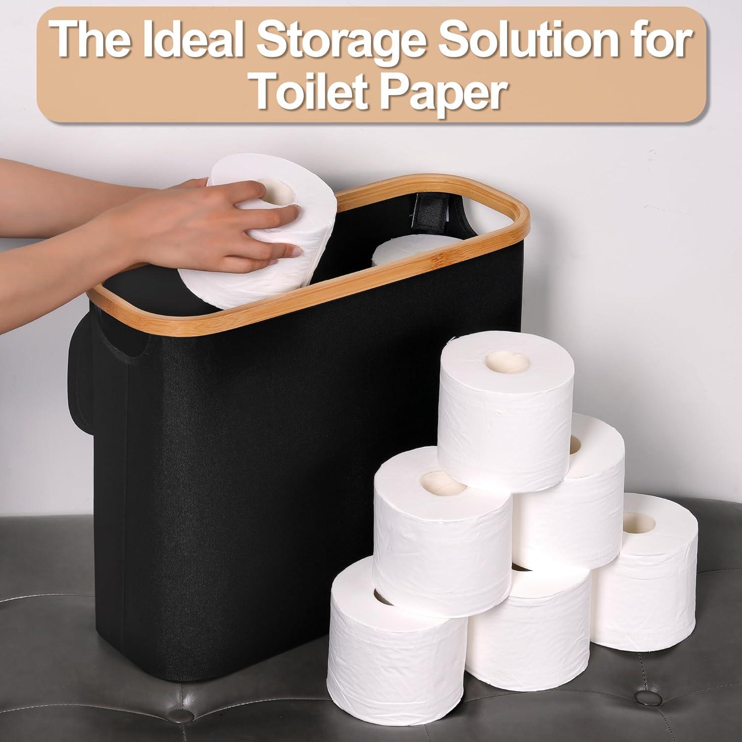 imageefluky Toilet Paper Basket 28L Toilet Paper Holder with Lid for Bathroom Free Standing Storage Organizer Holds Up to 912 Rolls Beige 1Black