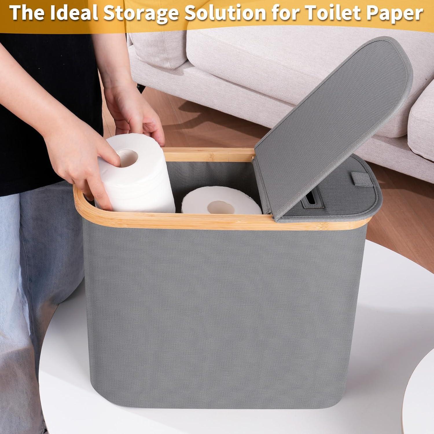 imageefluky Toilet Paper Basket 28L Toilet Paper Holder with Lid for Bathroom Free Standing Storage Organizer Holds Up to 912 Rolls Beige 1Grey