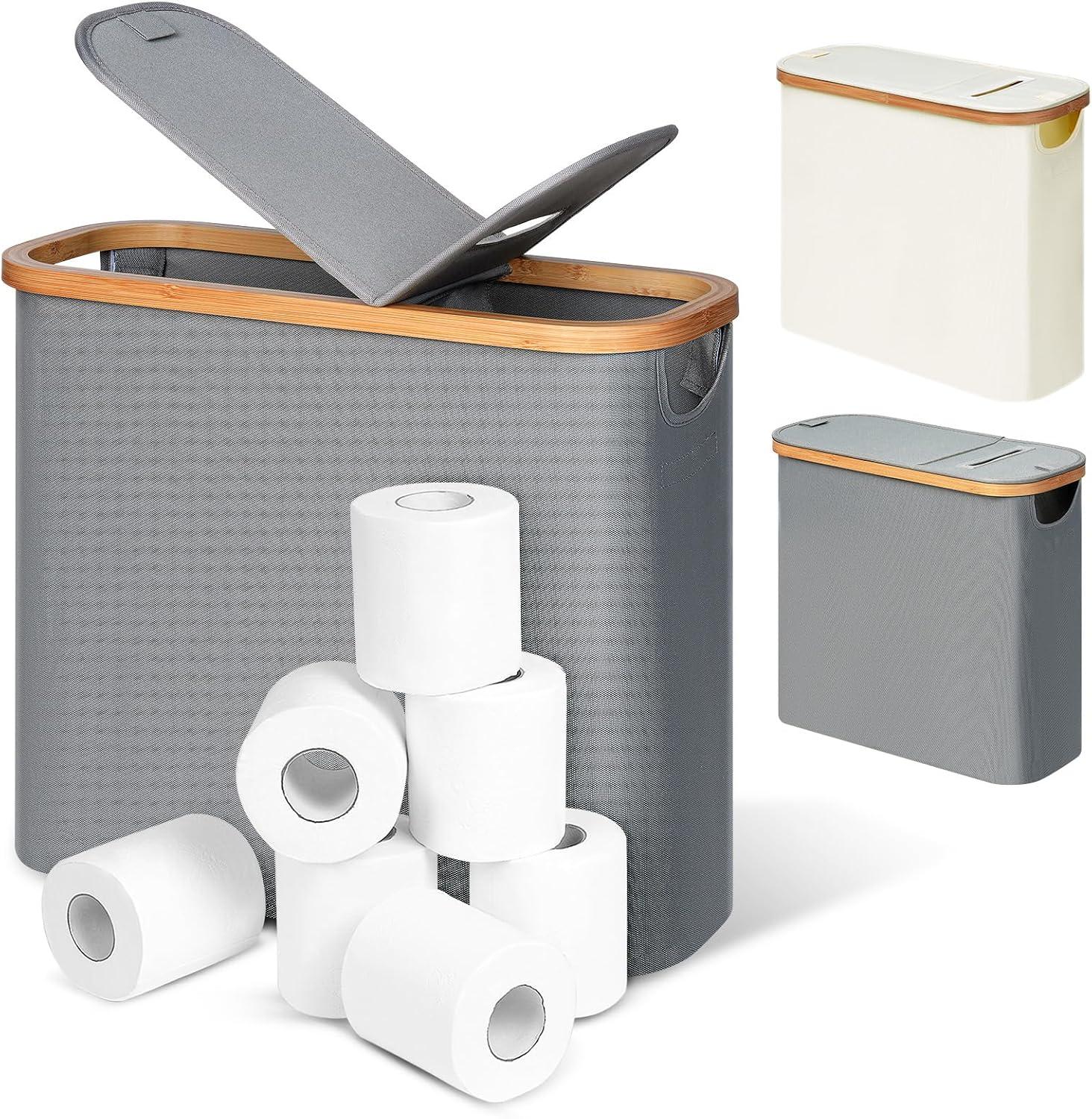 imageefluky Toilet Paper Basket 28L Toilet Paper Holder with Lid for Bathroom Free Standing Storage Organizer Holds Up to 912 Rolls Beige 1Grey