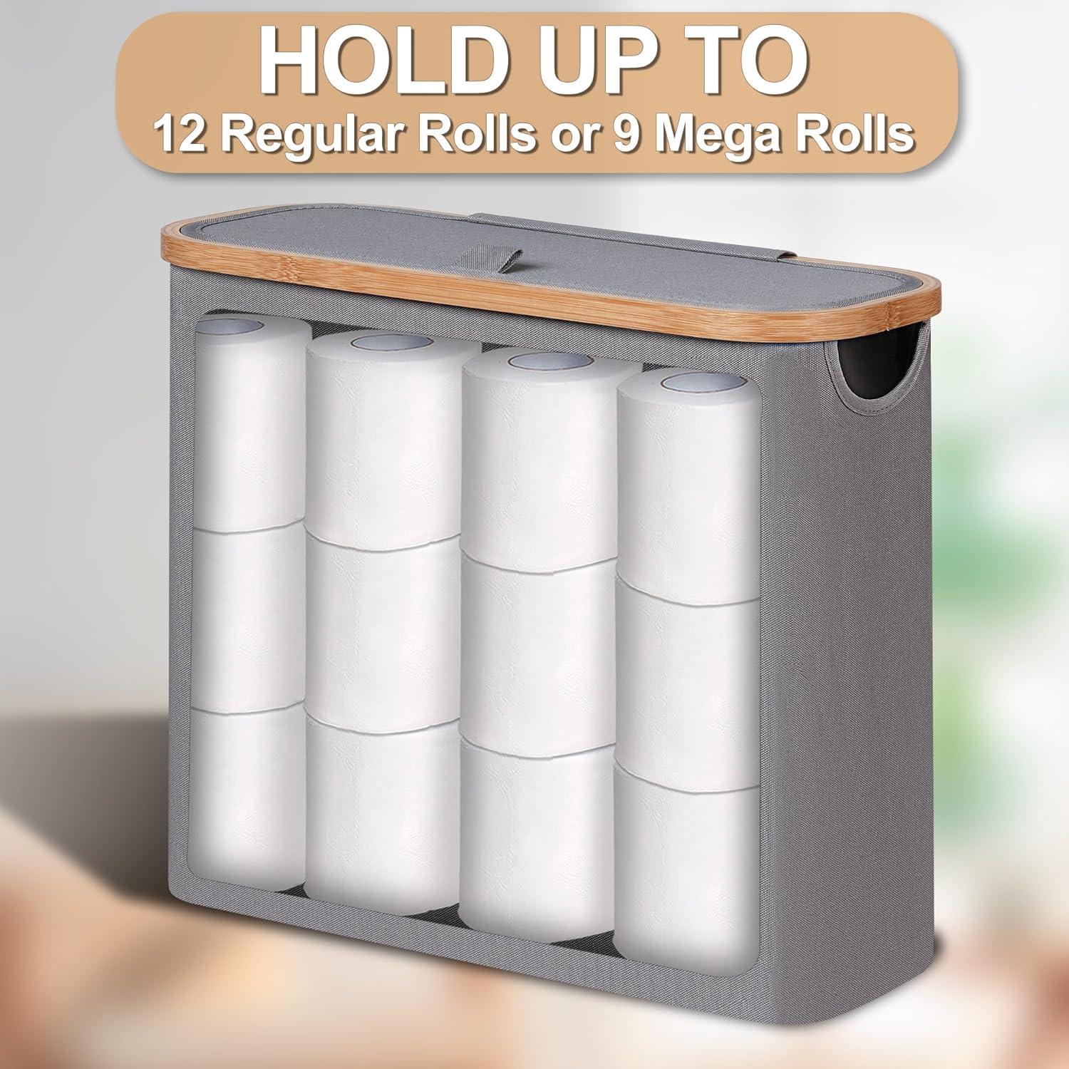 imageefluky Toilet Paper Basket 28L Toilet Paper Holder with Lid for Bathroom Free Standing Storage Organizer Holds Up to 912 Rolls Beige 1Grey
