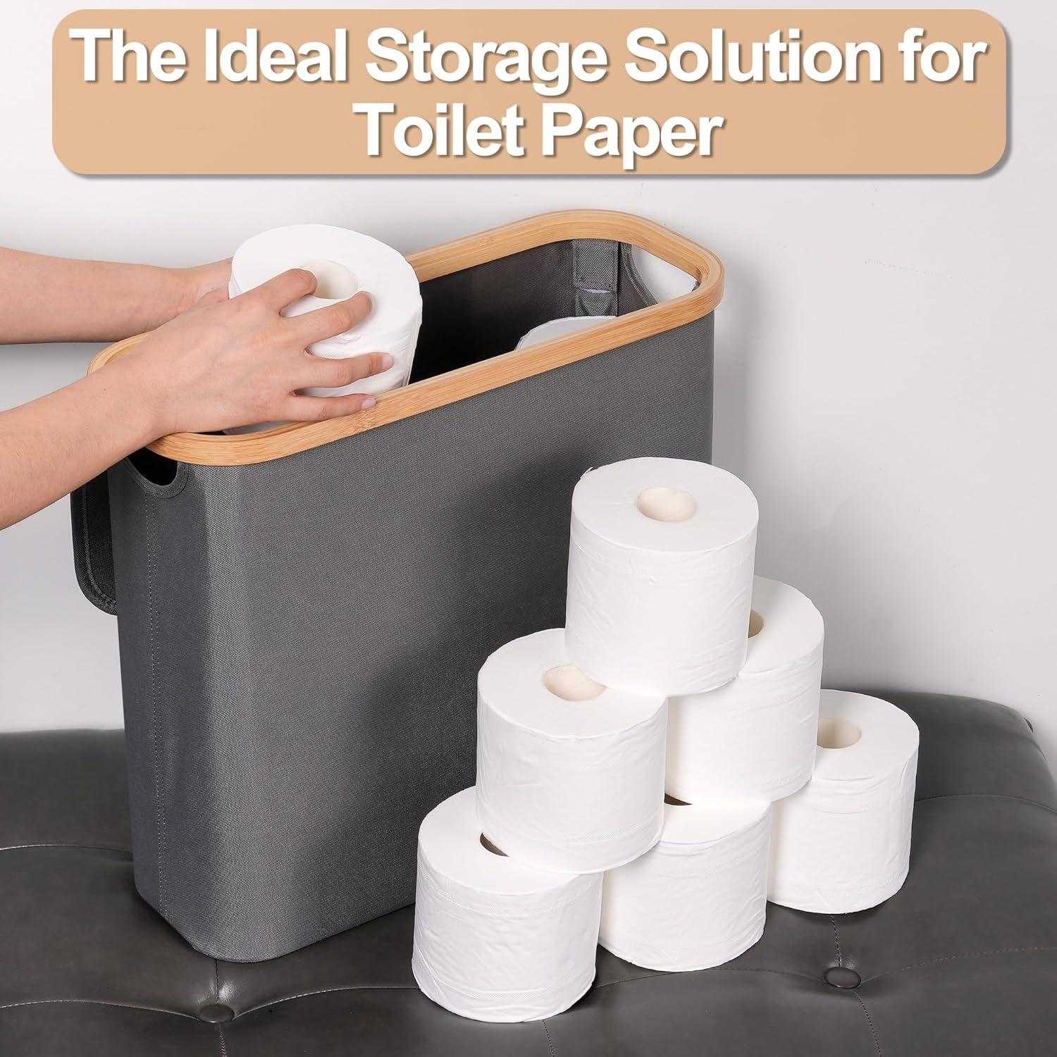 imageefluky Toilet Paper Basket 28L Toilet Paper Holder with Lid for Bathroom Free Standing Storage Organizer Holds Up to 912 Rolls Beige 1Grey