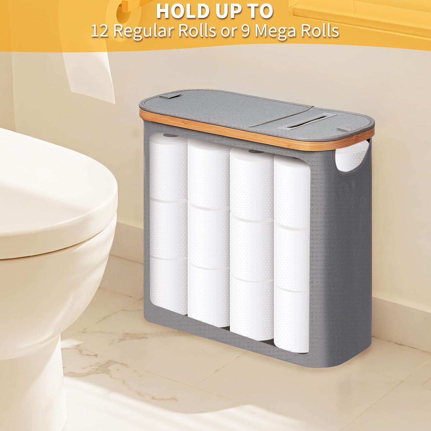 imageefluky Toilet Paper Basket 28L Toilet Paper Holder with Lid for Bathroom Free Standing Storage Organizer Holds Up to 912 Rolls Beige 1Grey