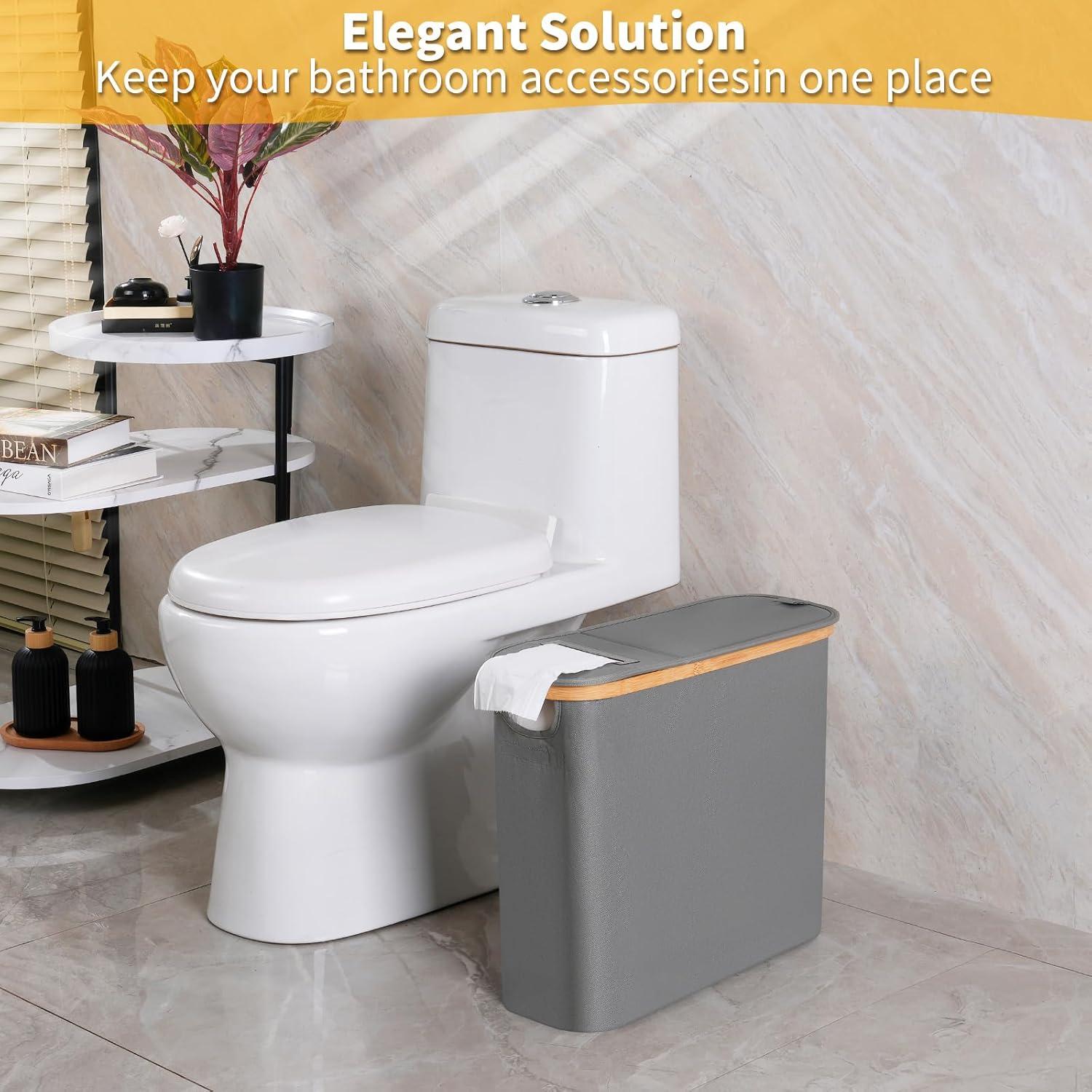 imageefluky Toilet Paper Basket 28L Toilet Paper Holder with Lid for Bathroom Free Standing Storage Organizer Holds Up to 912 Rolls Beige 1Grey