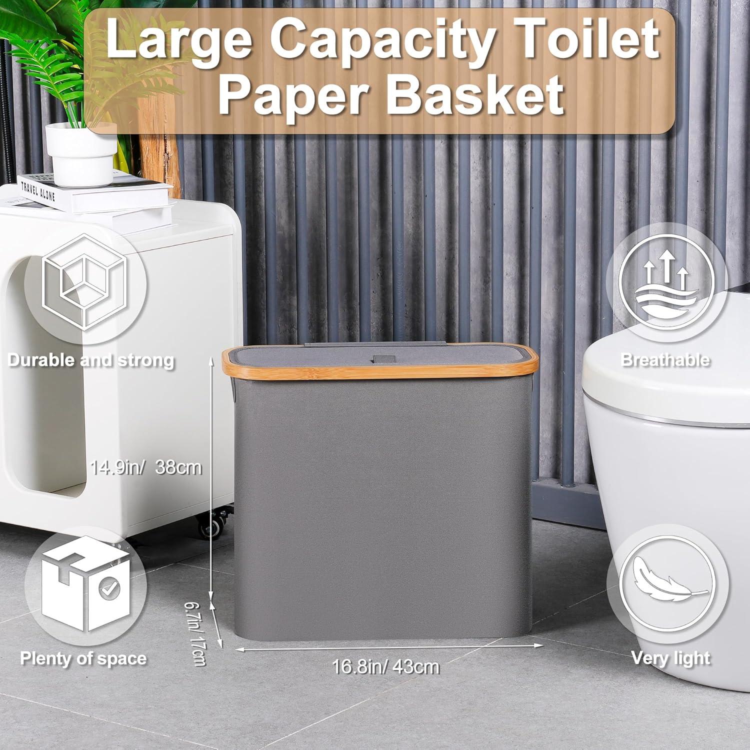 imageefluky Toilet Paper Basket 28L Toilet Paper Holder with Lid for Bathroom Free Standing Storage Organizer Holds Up to 912 Rolls Beige 1Grey