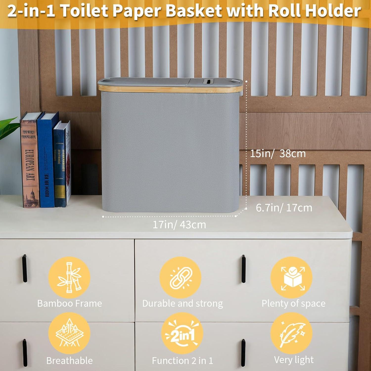 imageefluky Toilet Paper Basket 28L Toilet Paper Holder with Lid for Bathroom Free Standing Storage Organizer Holds Up to 912 Rolls Beige 1Grey
