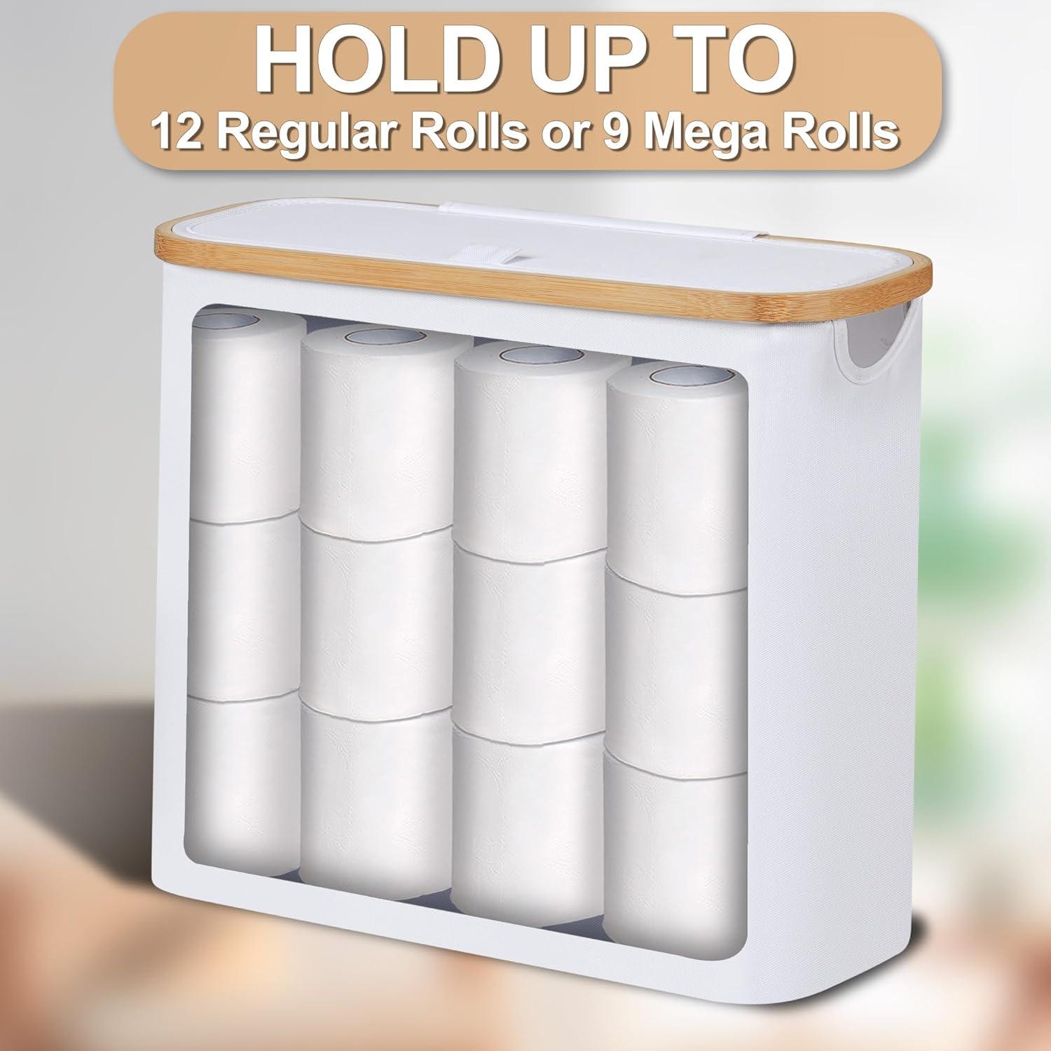 imageefluky Toilet Paper Basket 28L Toilet Paper Holder with Lid for Bathroom Free Standing Storage Organizer Holds Up to 912 Rolls Beige 1White