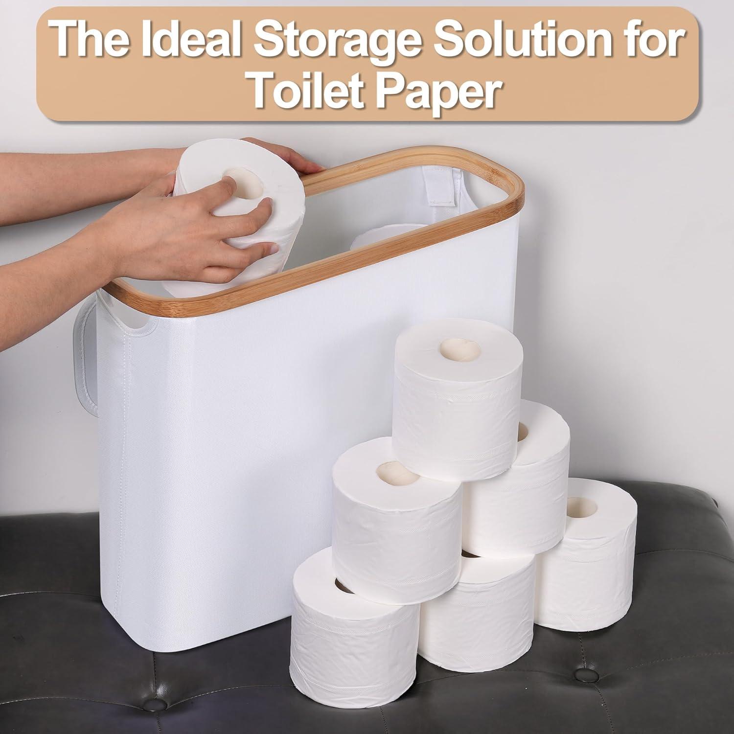 imageefluky Toilet Paper Basket 28L Toilet Paper Holder with Lid for Bathroom Free Standing Storage Organizer Holds Up to 912 Rolls Beige 1White