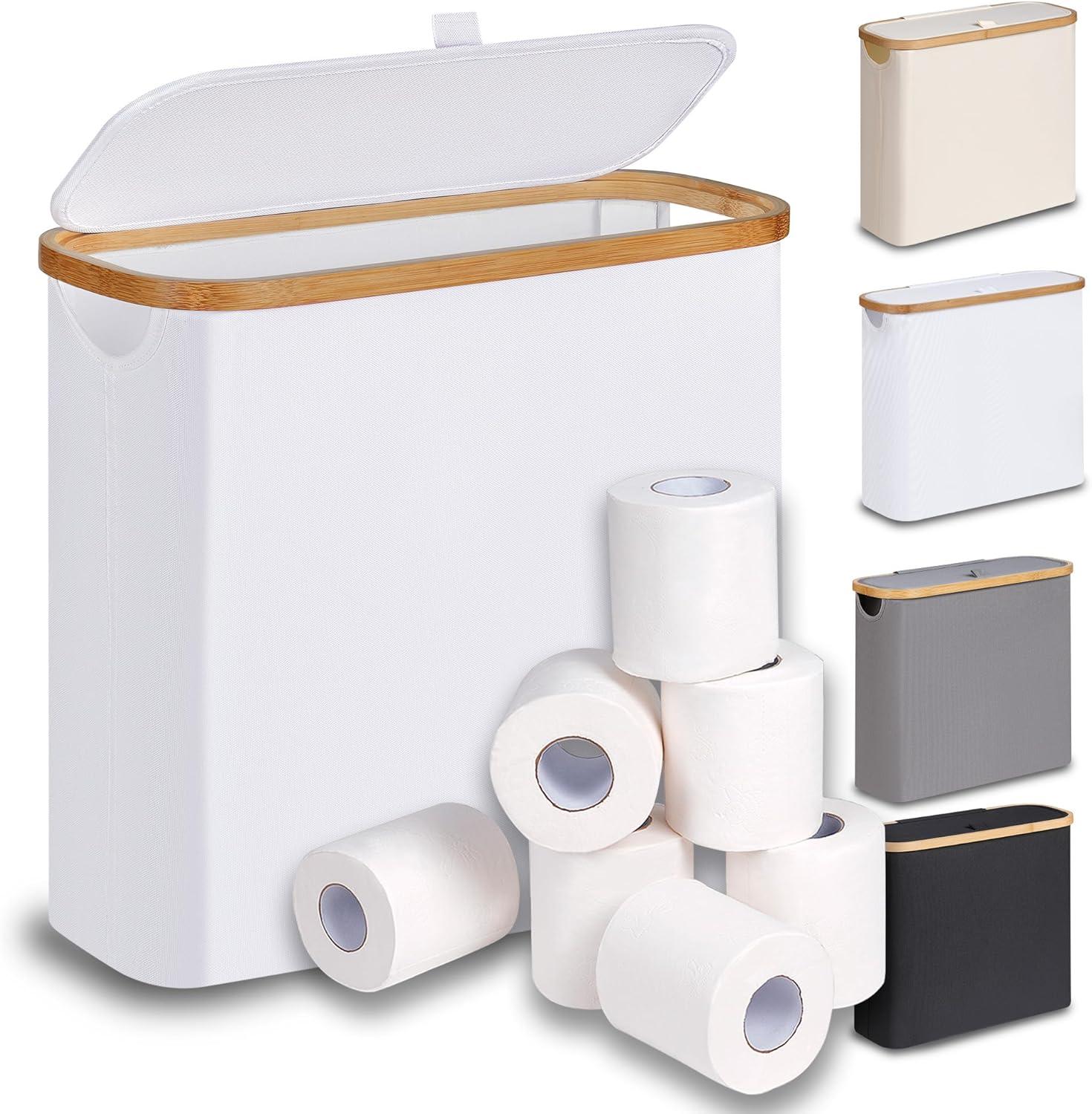 imageefluky Toilet Paper Basket 28L Toilet Paper Holder with Lid for Bathroom Free Standing Storage Organizer Holds Up to 912 Rolls Beige 1White