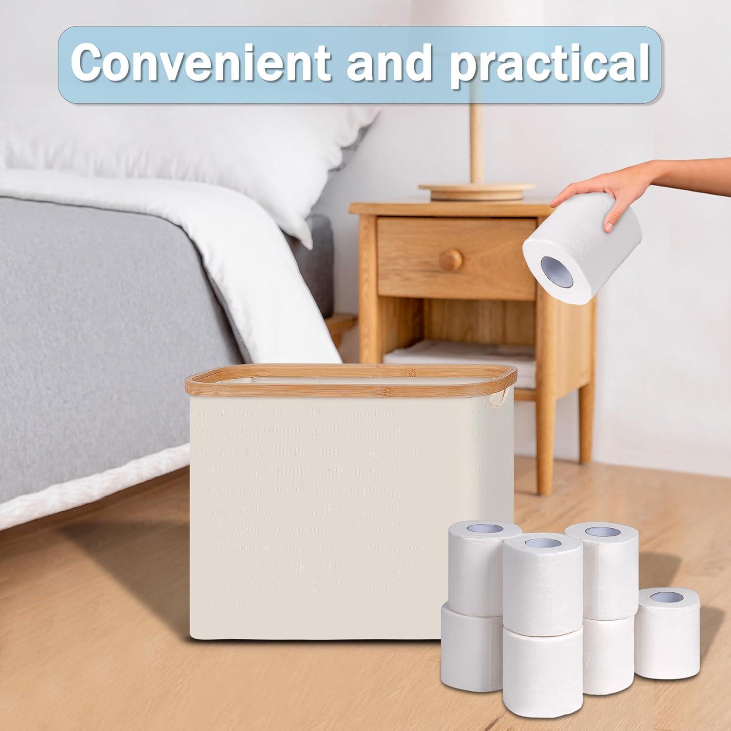 imageefluky Toilet Paper Storage Toilet Paper Basket with Lid Bathroom Storage Organizer Free Standing Holder Up to 9 Mega Rolls BlackBeige