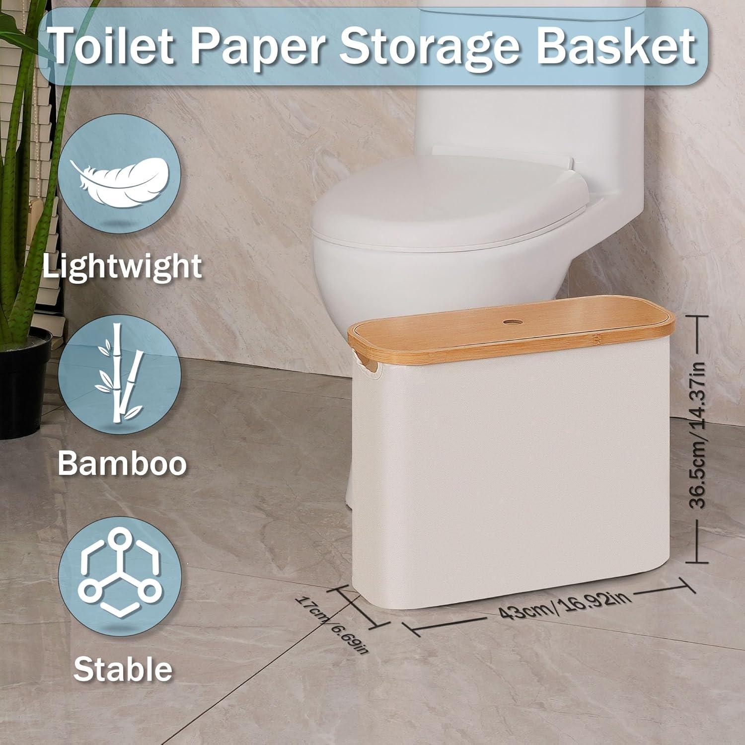imageefluky Toilet Paper Storage Toilet Paper Basket with Lid Bathroom Storage Organizer Free Standing Holder Up to 9 Mega Rolls BlackBeige