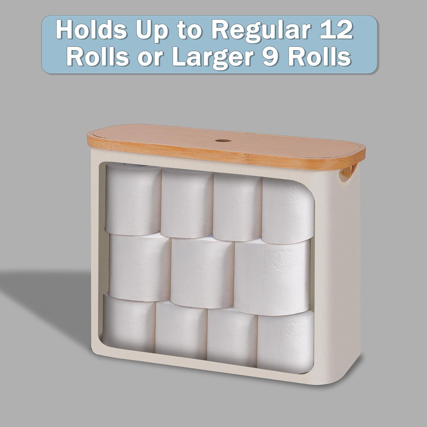 imageefluky Toilet Paper Storage Toilet Paper Basket with Lid Bathroom Storage Organizer Free Standing Holder Up to 9 Mega Rolls BlackBeige
