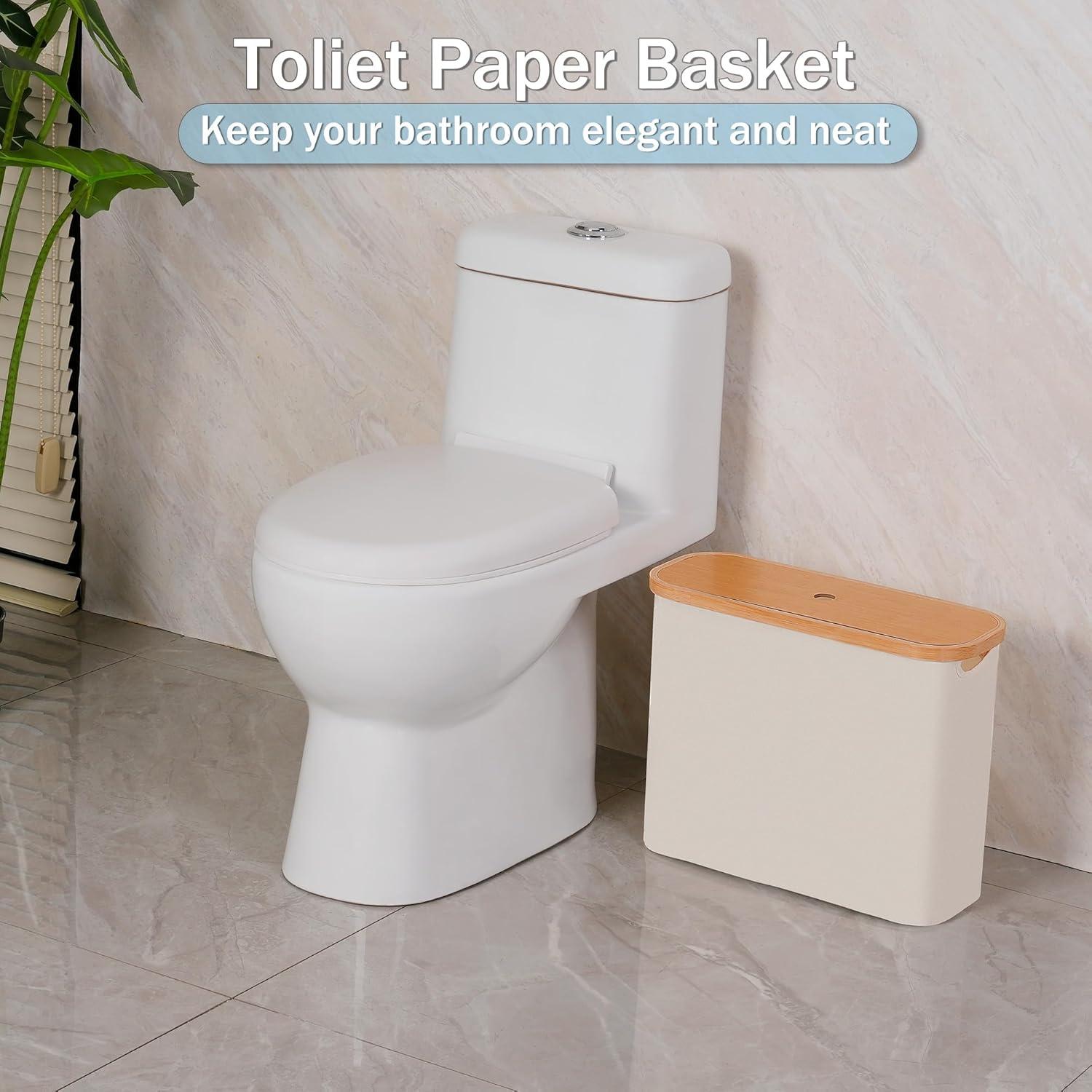 imageefluky Toilet Paper Storage Toilet Paper Basket with Lid Bathroom Storage Organizer Free Standing Holder Up to 9 Mega Rolls BlackBeige