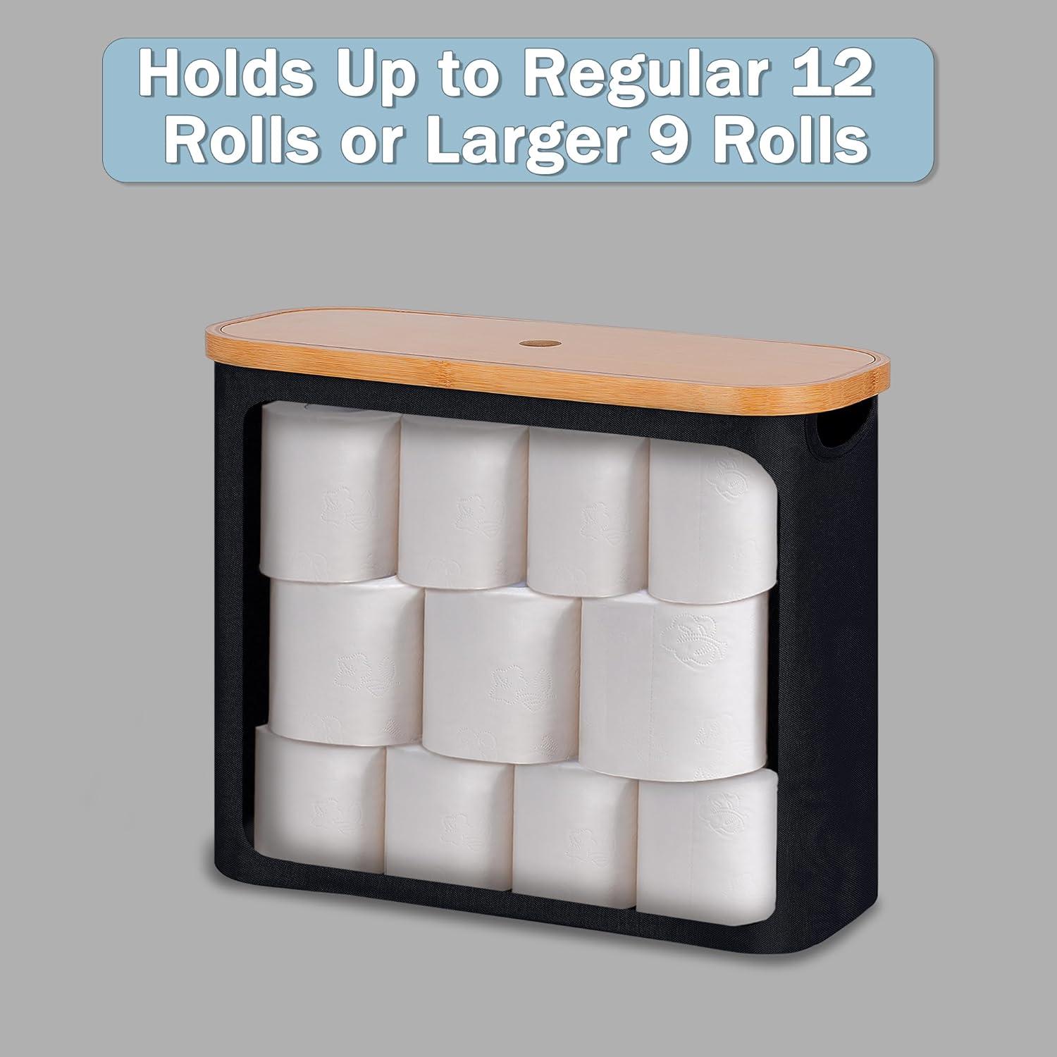 imageefluky Toilet Paper Storage Toilet Paper Basket with Lid Bathroom Storage Organizer Free Standing Holder Up to 9 Mega Rolls BlackBlack