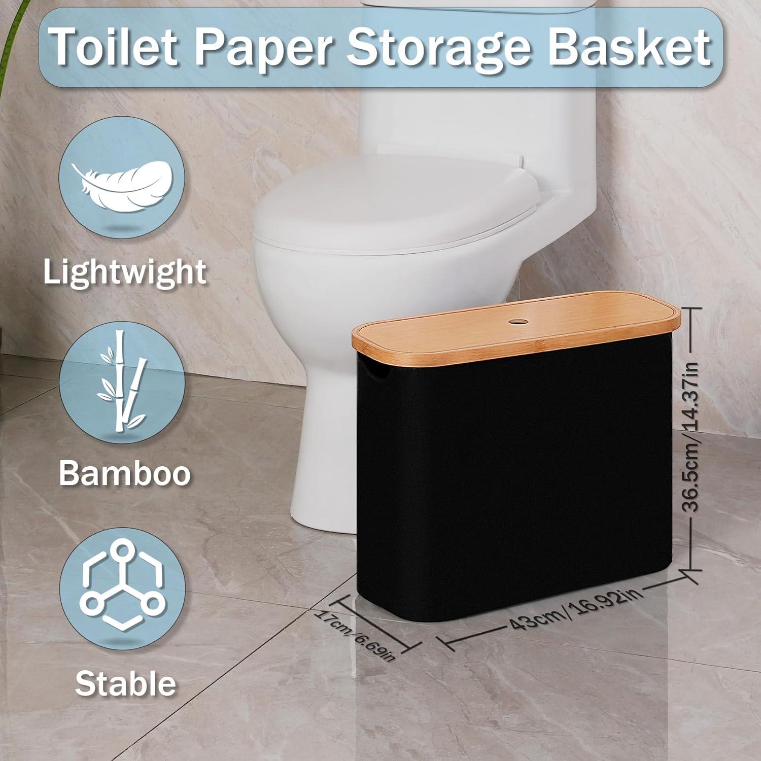imageefluky Toilet Paper Storage Toilet Paper Basket with Lid Bathroom Storage Organizer Free Standing Holder Up to 9 Mega Rolls BlackBlack