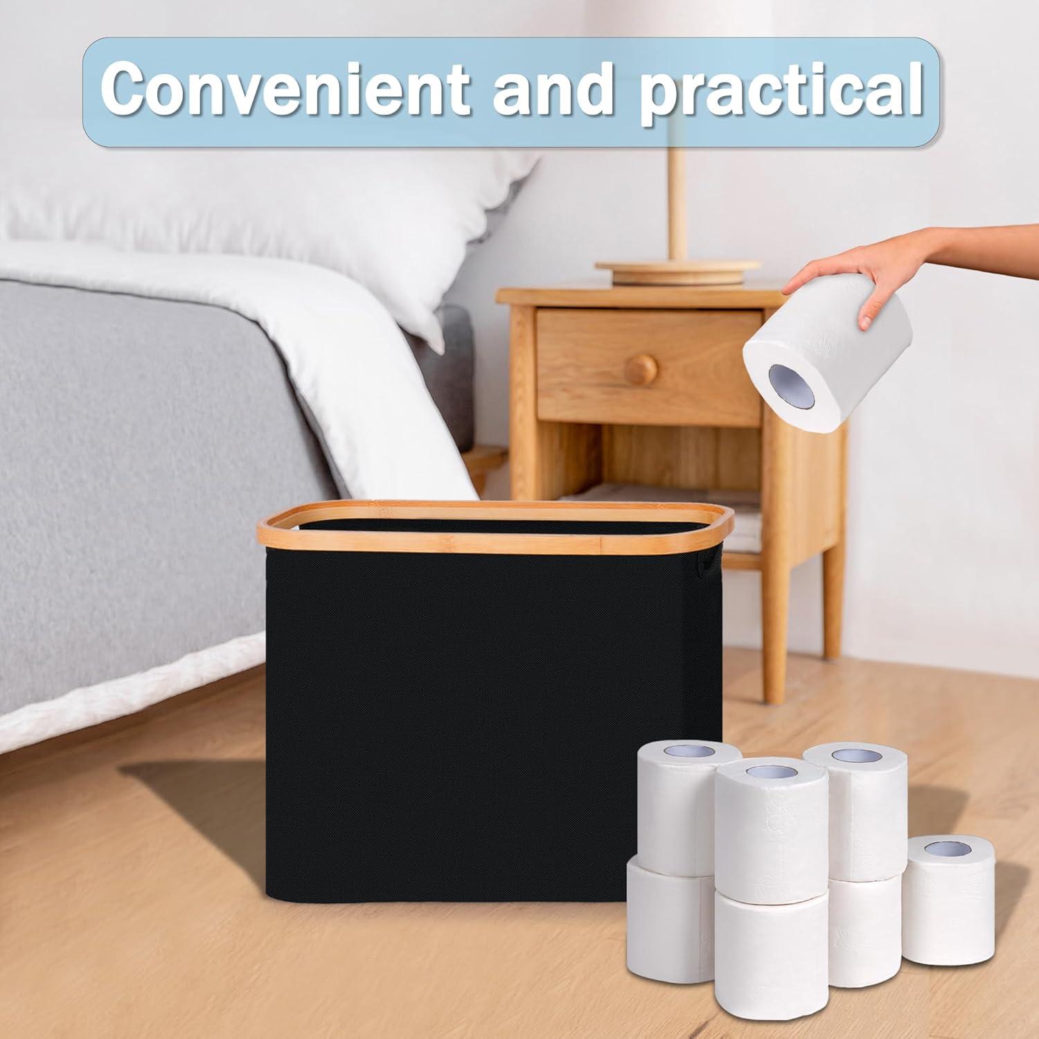 imageefluky Toilet Paper Storage Toilet Paper Basket with Lid Bathroom Storage Organizer Free Standing Holder Up to 9 Mega Rolls BlackBlack