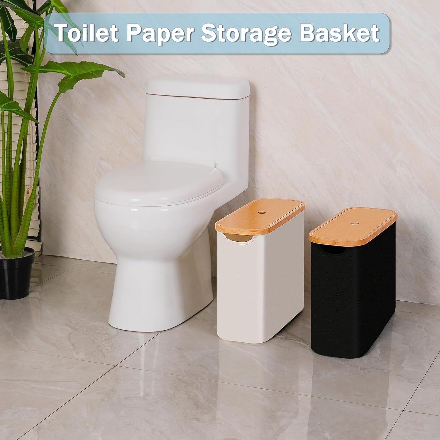 imageefluky Toilet Paper Storage Toilet Paper Basket with Lid Bathroom Storage Organizer Free Standing Holder Up to 9 Mega Rolls BlackBlack