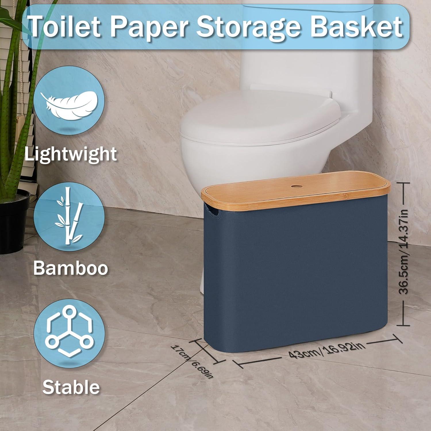 imageefluky Toilet Paper Storage Toilet Paper Basket with Lid Bathroom Storage Organizer Free Standing Holder Up to 9 Mega Rolls BlackBlue