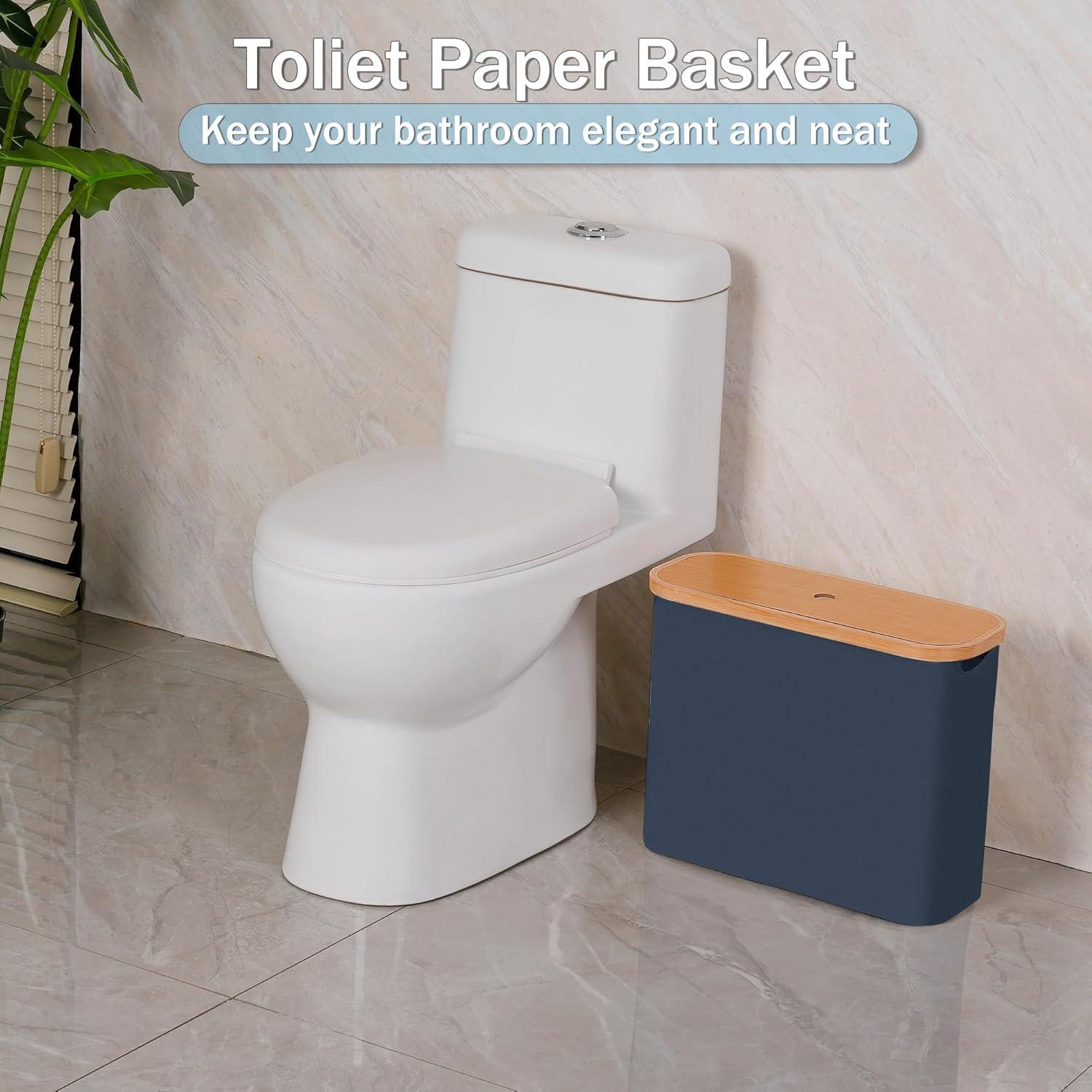 imageefluky Toilet Paper Storage Toilet Paper Basket with Lid Bathroom Storage Organizer Free Standing Holder Up to 9 Mega Rolls BlackBlue