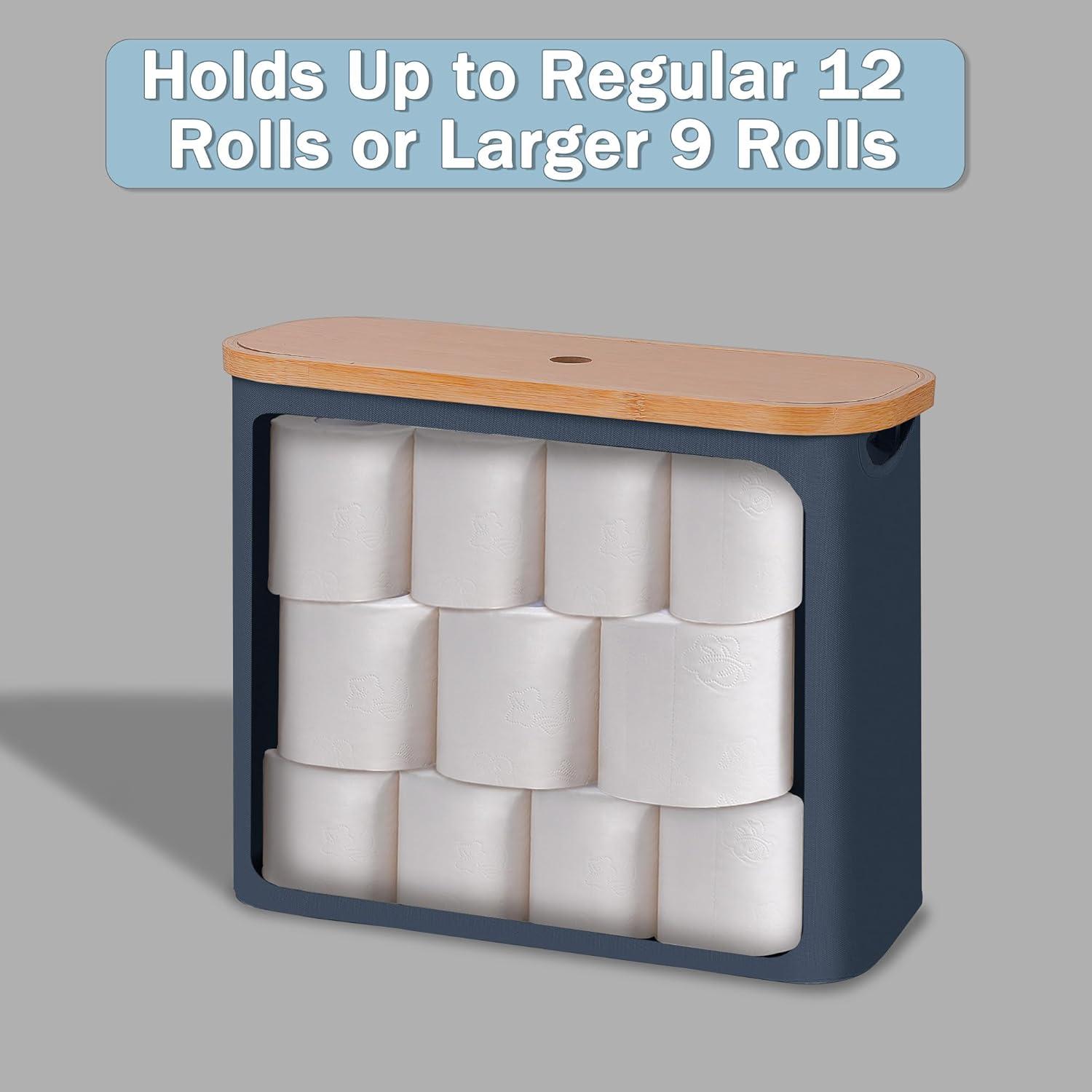 imageefluky Toilet Paper Storage Toilet Paper Basket with Lid Bathroom Storage Organizer Free Standing Holder Up to 9 Mega Rolls BlackBlue