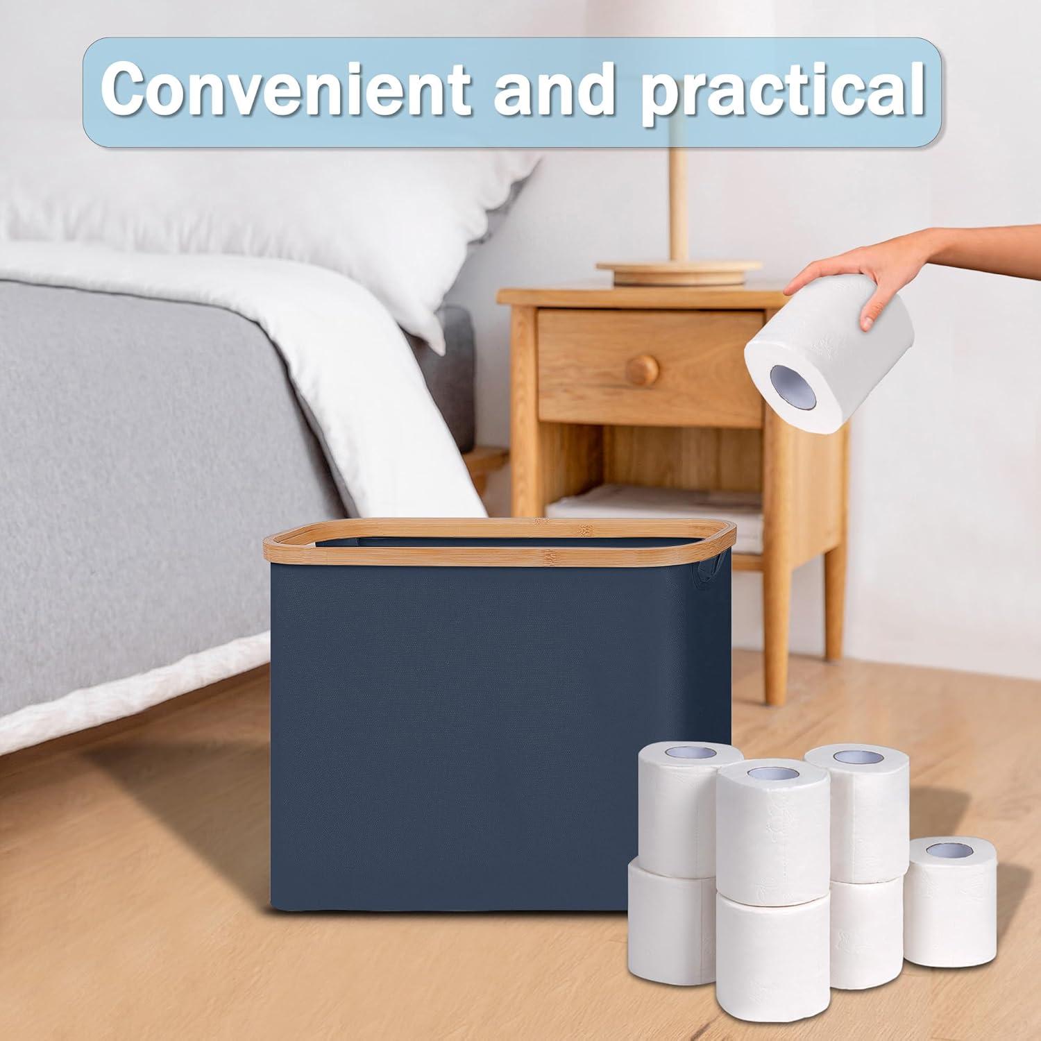 imageefluky Toilet Paper Storage Toilet Paper Basket with Lid Bathroom Storage Organizer Free Standing Holder Up to 9 Mega Rolls BlackBlue