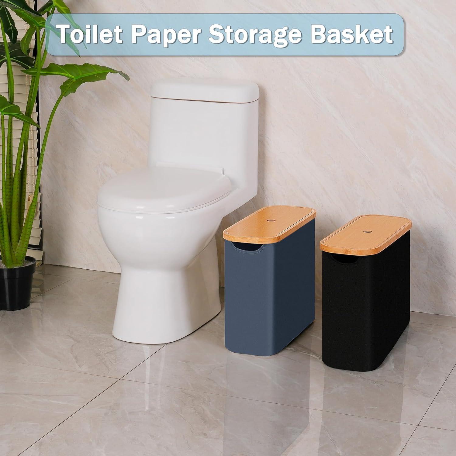 imageefluky Toilet Paper Storage Toilet Paper Basket with Lid Bathroom Storage Organizer Free Standing Holder Up to 9 Mega Rolls BlackBlue