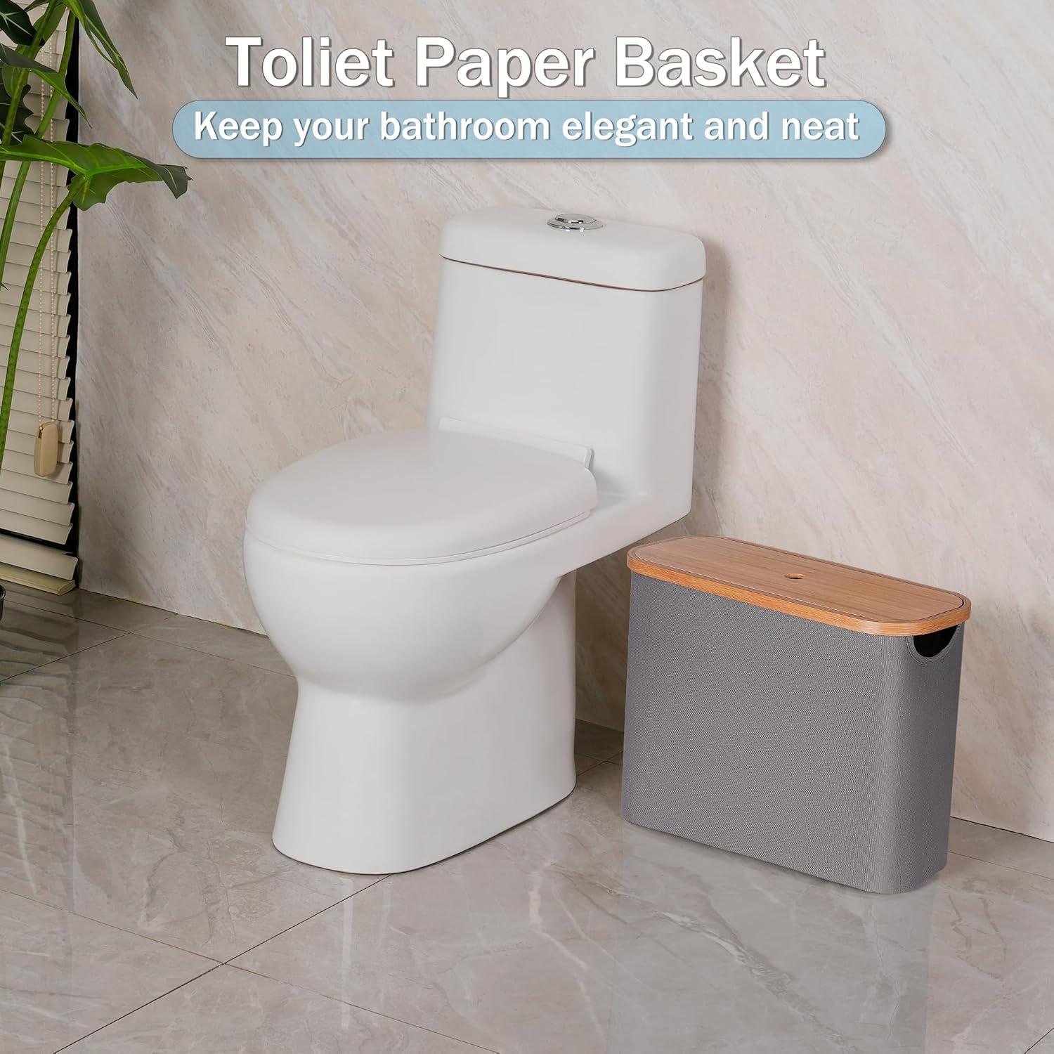 imageefluky Toilet Paper Storage Toilet Paper Basket with Lid Bathroom Storage Organizer Free Standing Holder Up to 9 Mega Rolls BlackGrey