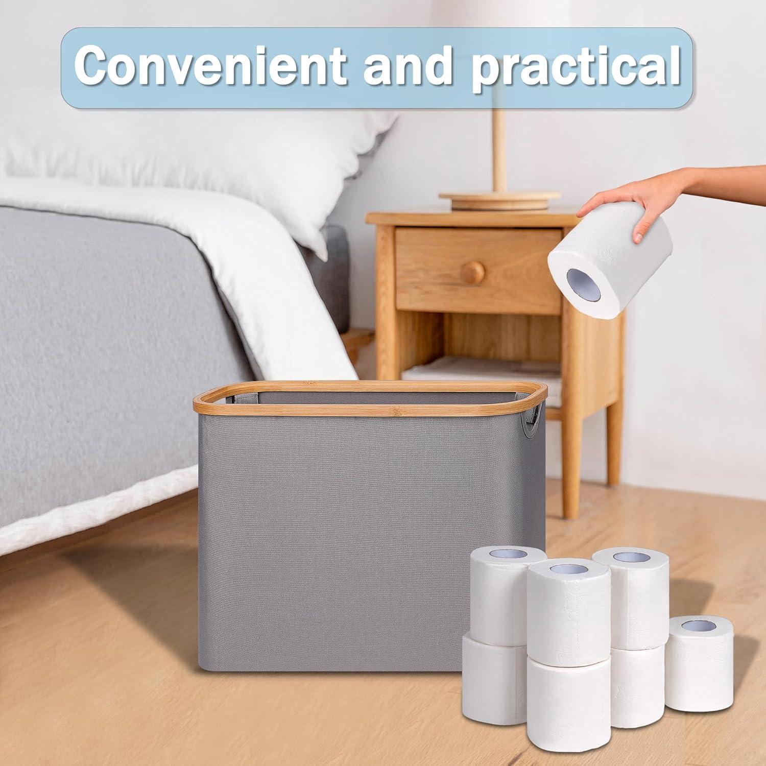 imageefluky Toilet Paper Storage Toilet Paper Basket with Lid Bathroom Storage Organizer Free Standing Holder Up to 9 Mega Rolls BlackGrey
